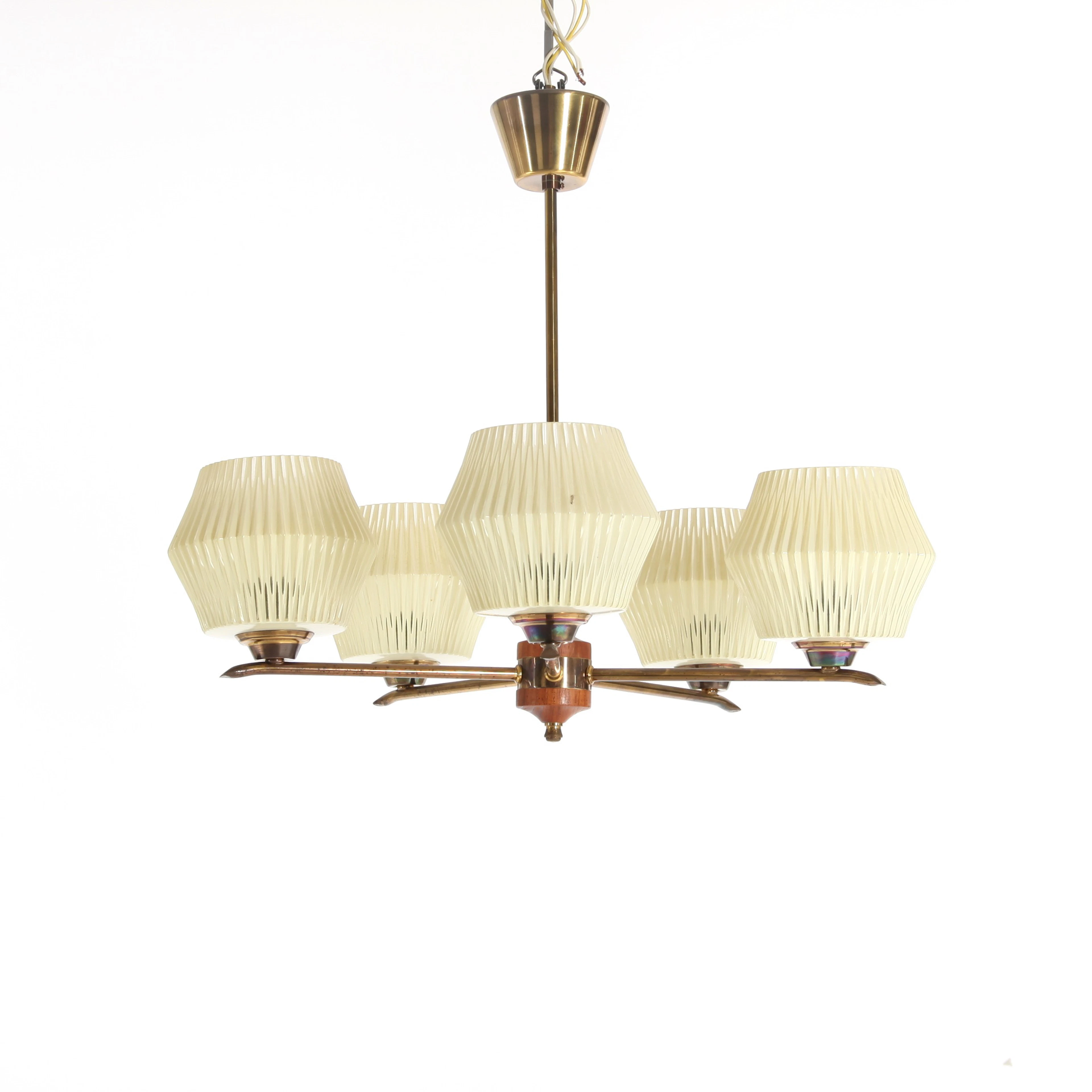 TAKPENDEL, teak och glas, Sverige 1950-tal.