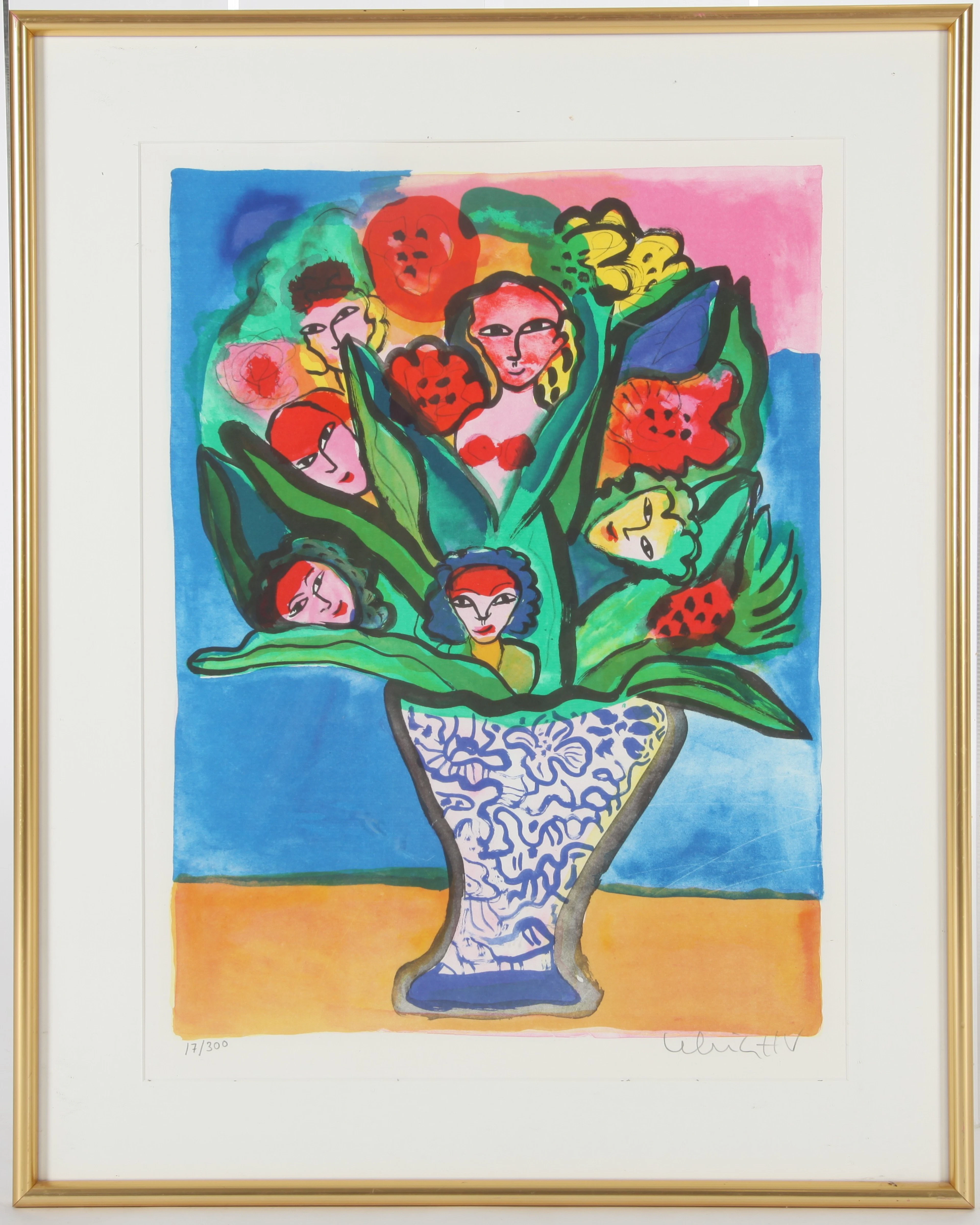 ULRICA HYDMAN-VALLIEN. 1938-2018. Färglitografi "Bukett i vas", signerad
