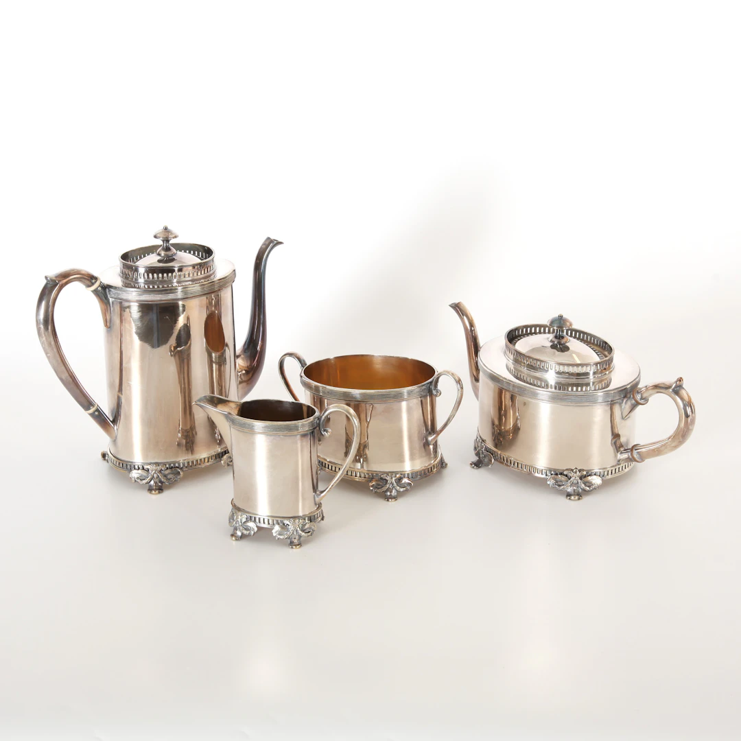 KAFFESET, 4 dlr, nysilver, CG Hallberg Stockholm, 1900-talets första hälft.