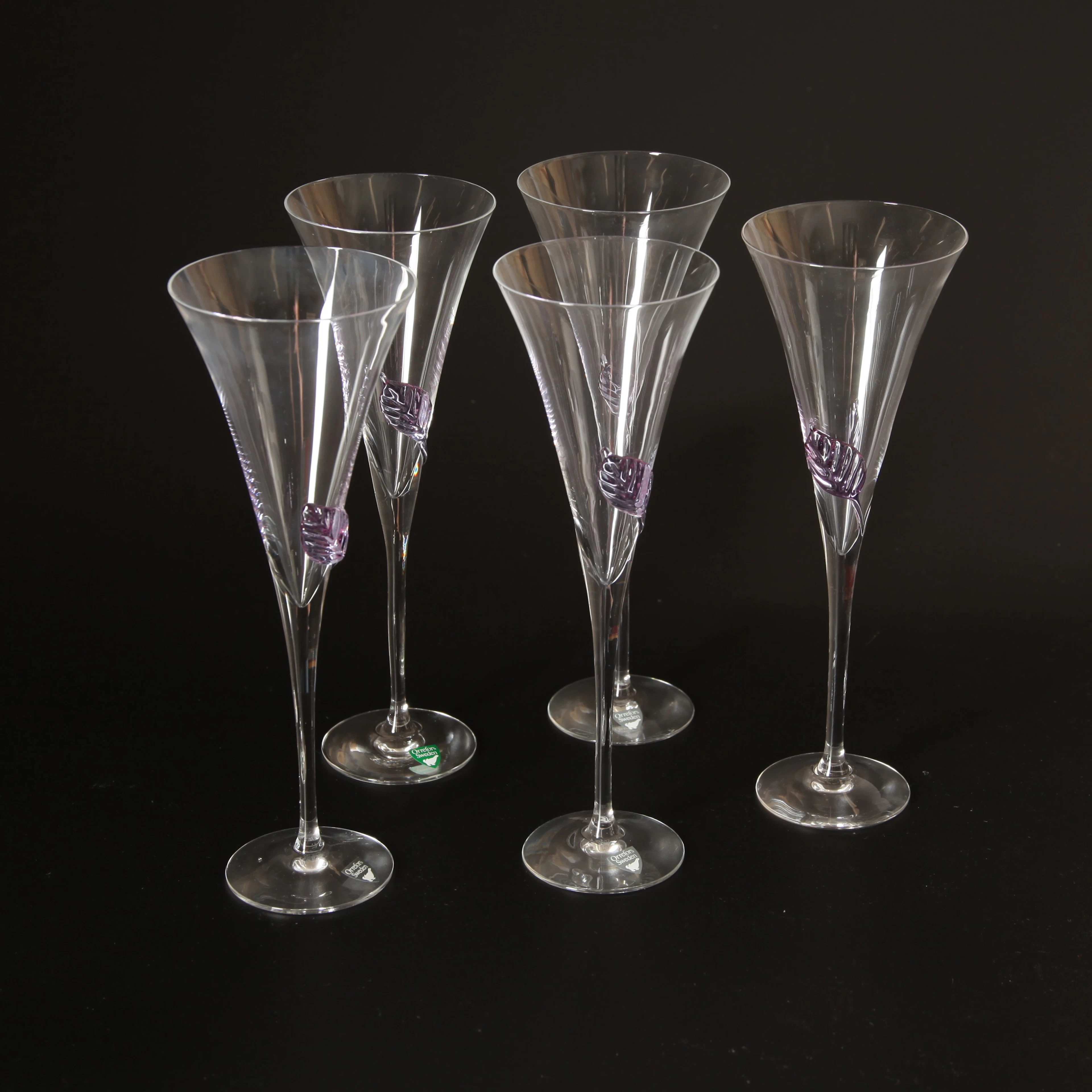 ERIKA LAGERBIELKE. f 1960. Champagnestrutar, 5 st, Orrefors.