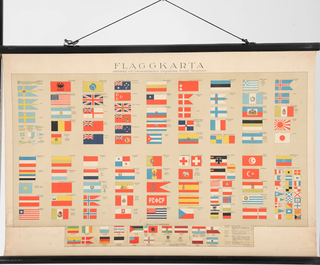 FLAGGKARTA, 65 x 93 cm, Statens Litografiska Anstalt, Stockholm 1930/40-tal.