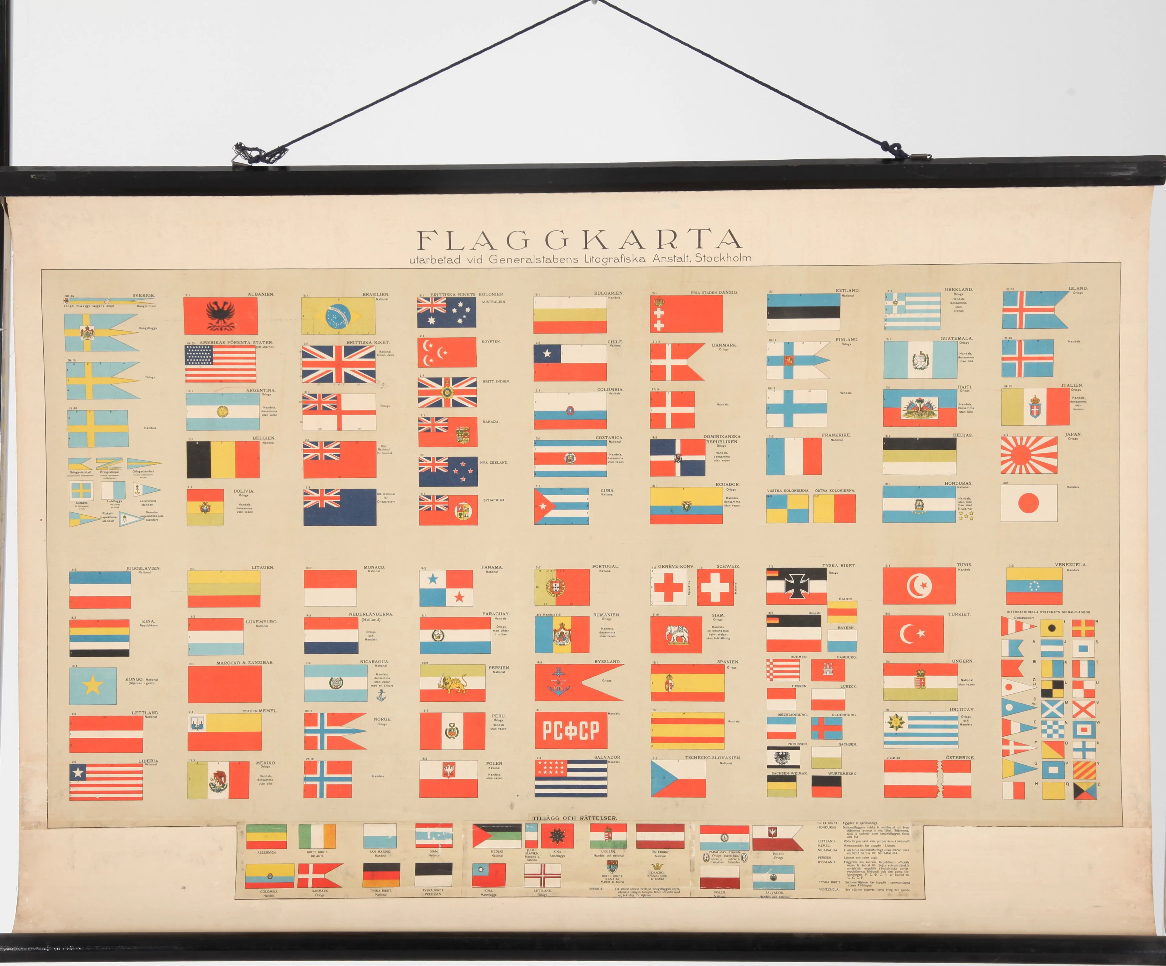 FLAGGKARTA, 65 x 93 cm, Statens Litografiska Anstalt, Stockholm 1930/40-tal.