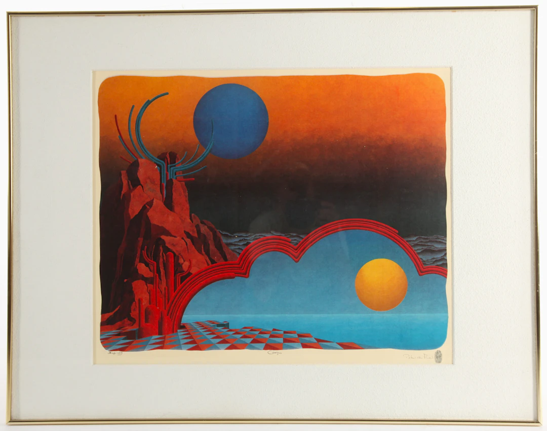 PETER DE MER. f 1937. Grafik, tryck efter, "Cosmos", 1980-tal.