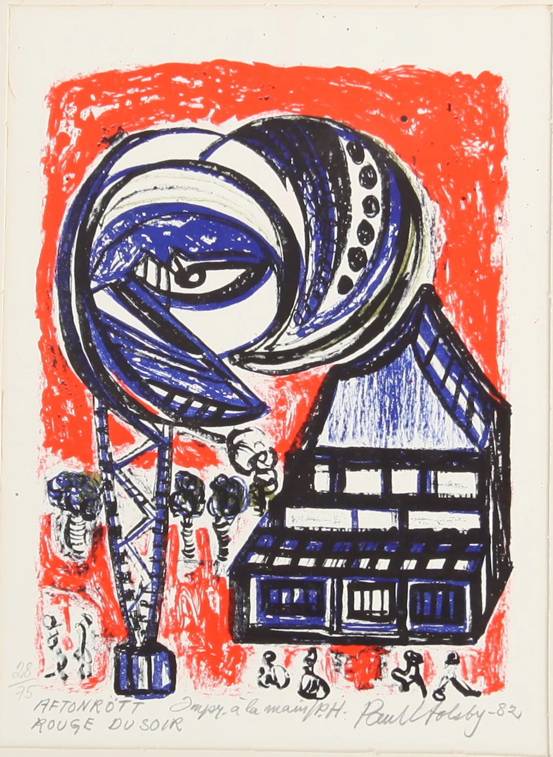 PAUL HOLSBY. 1921-2007. Handtryck, "Aftonrött", signerad och numrerad.