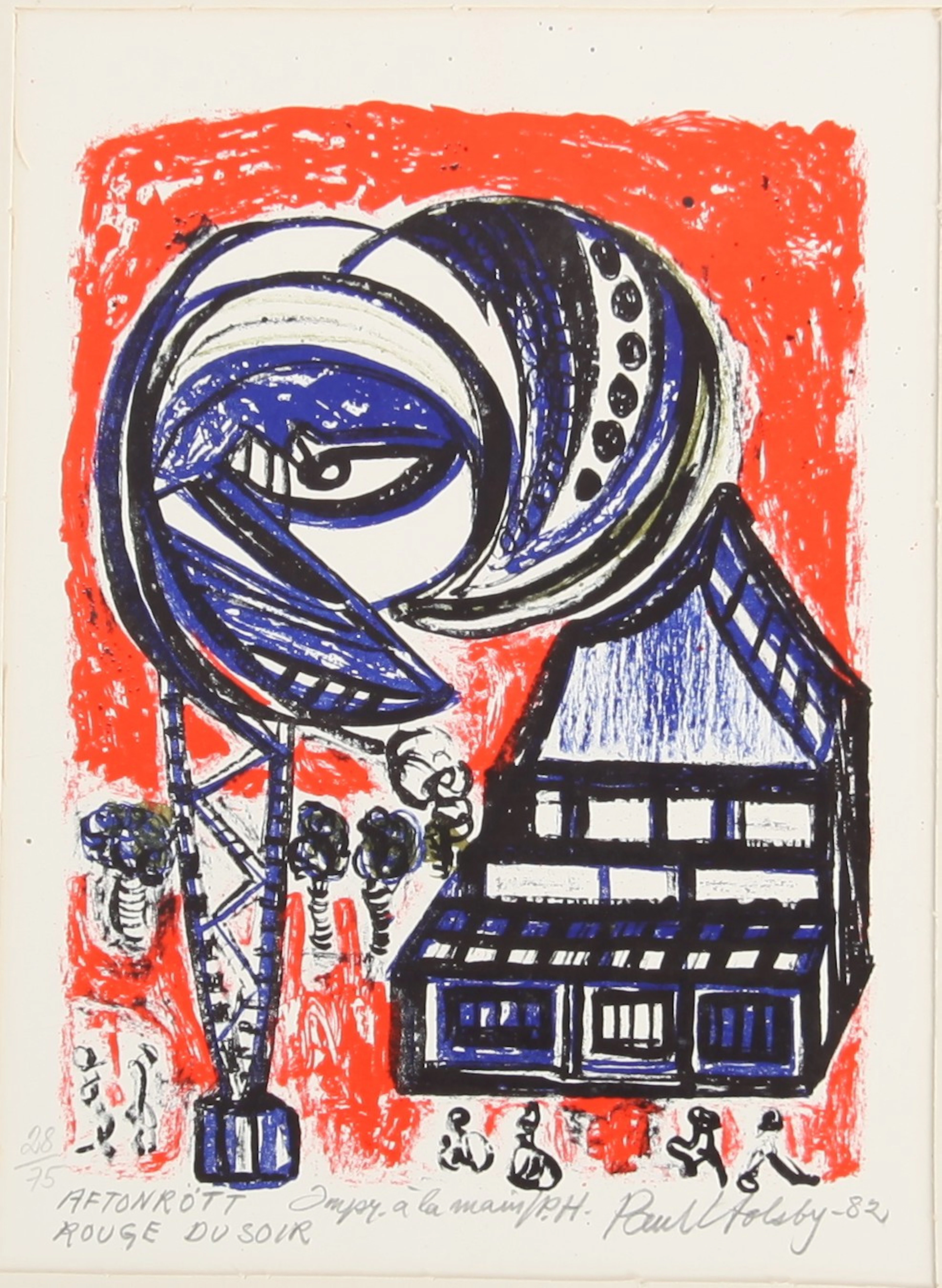 PAUL HOLSBY. 1921-2007. Handtryck, "Aftonrött", signerad och numrerad.