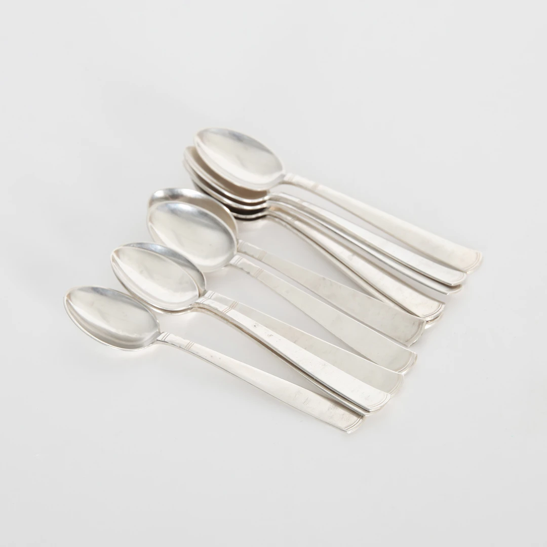 JACOB ÄNGMAN. 1876-1942. Kaffeskedar "Rosenholm", 11 st, silver, 1960/70-tal.