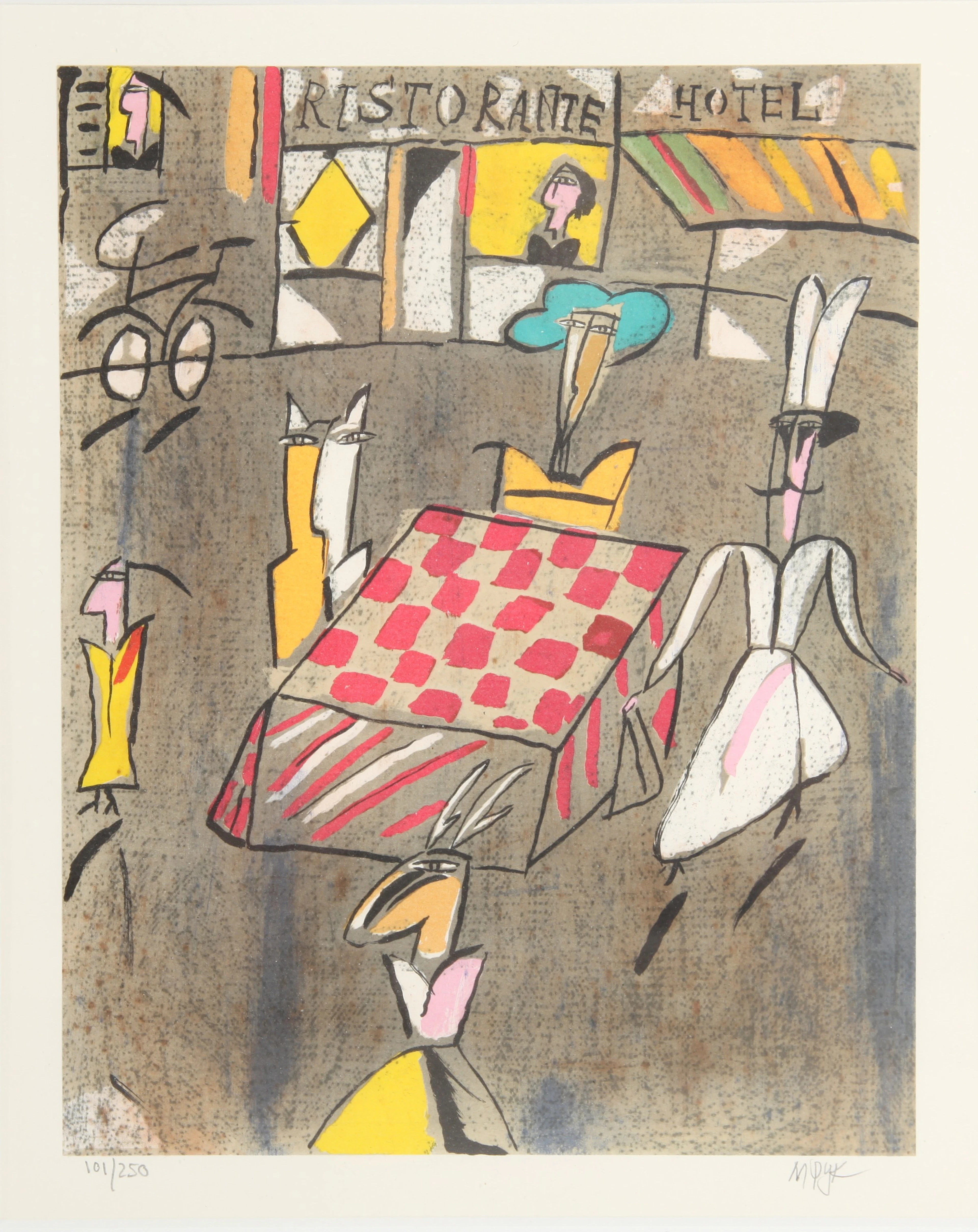 MADELEINE PYK. f 1934. Färglitografi, "Ristorante", signerad och numrerad.