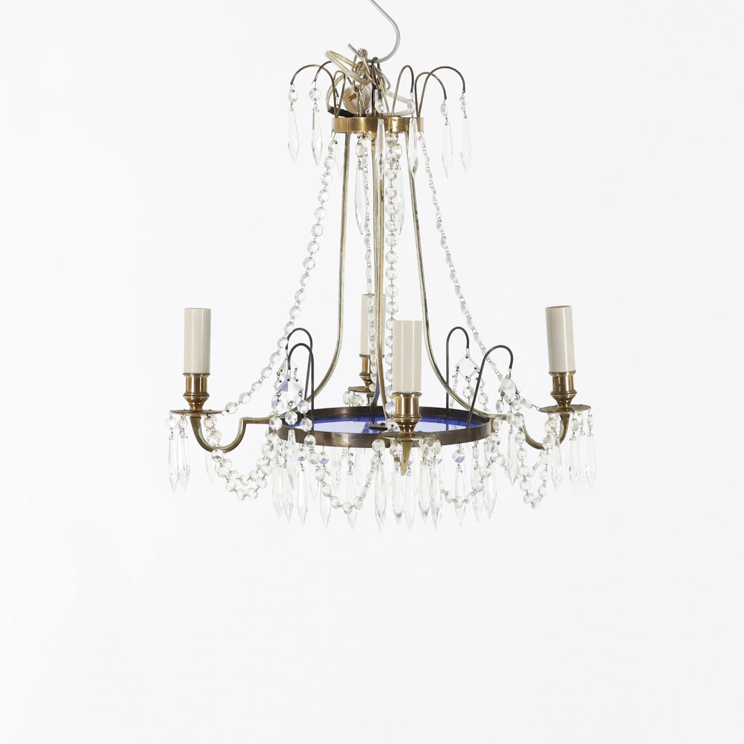 LJUSKRONA, blått glas, gustaviansk stil, 1900-talets mitt.