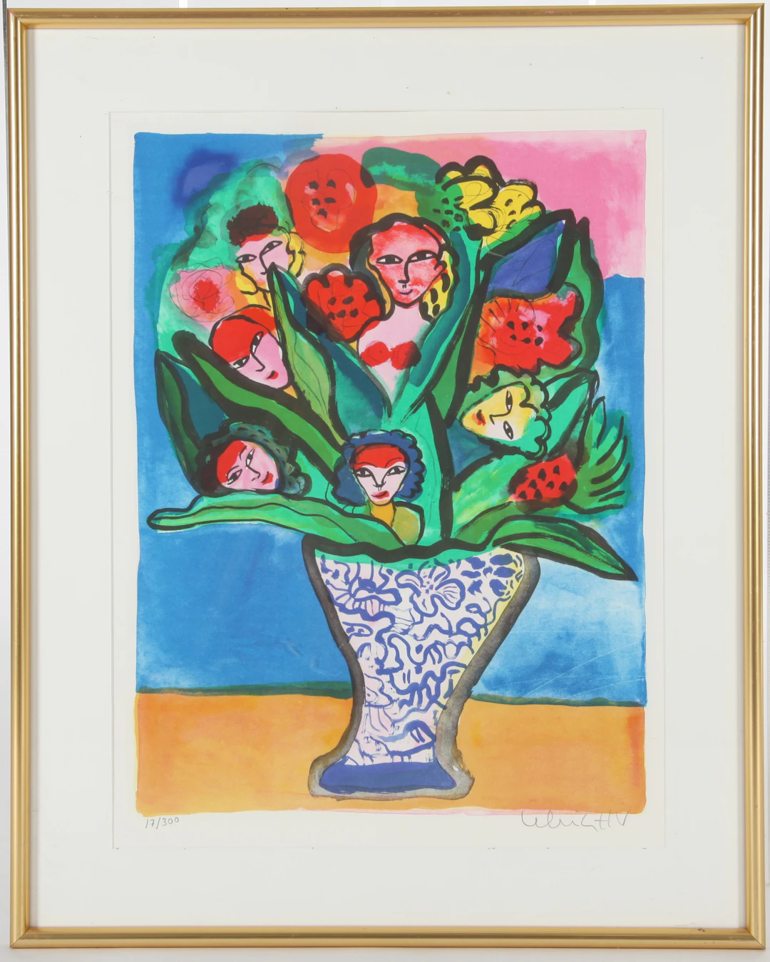 ULRICA HYDMAN-VALLIEN. 1938-2018. Färglitografi "Bukett i vas", signerad
