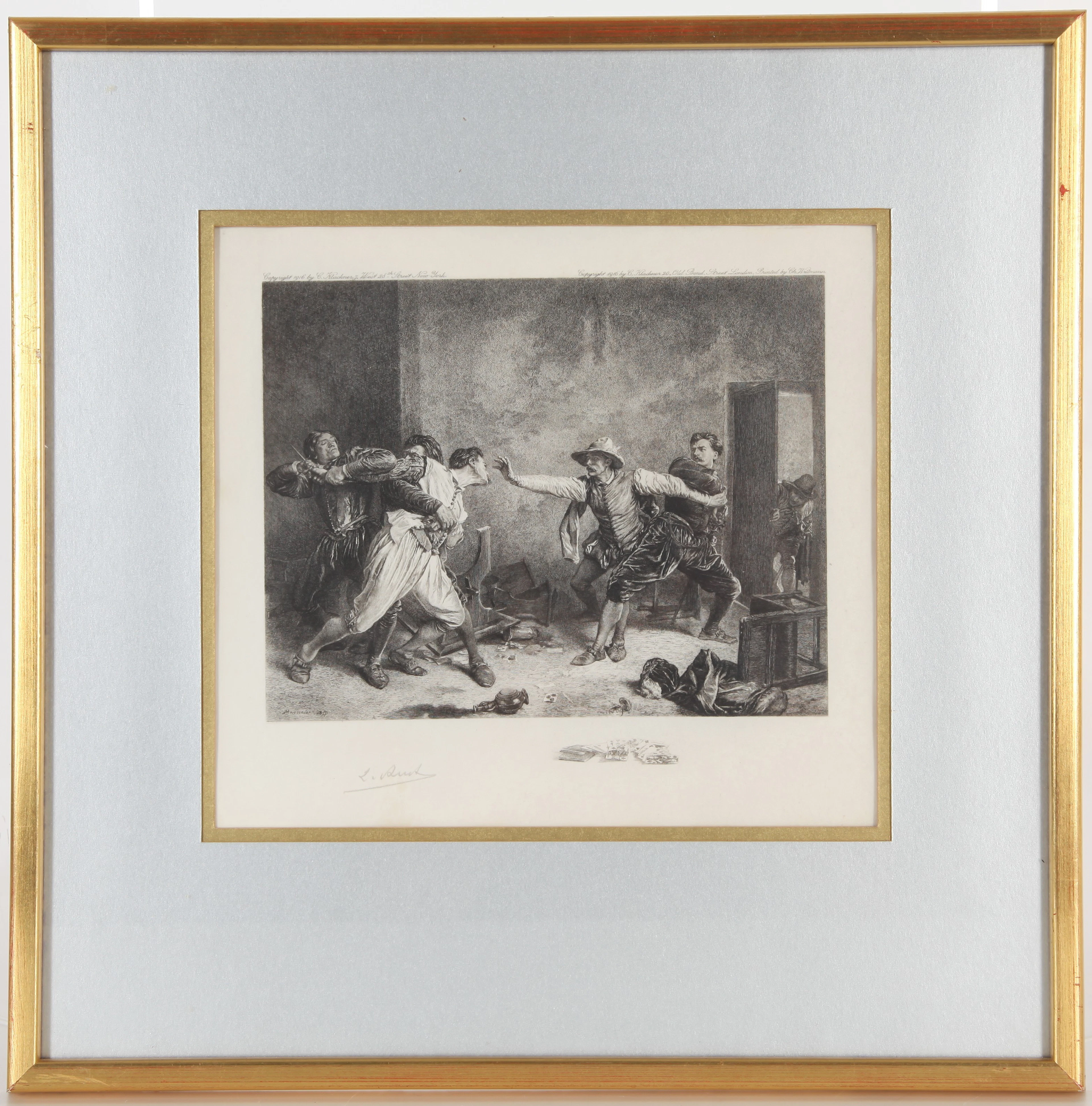 ERNEST MEISSONIER. Kopparstick, tryck efter, "La Rixe", 1916.