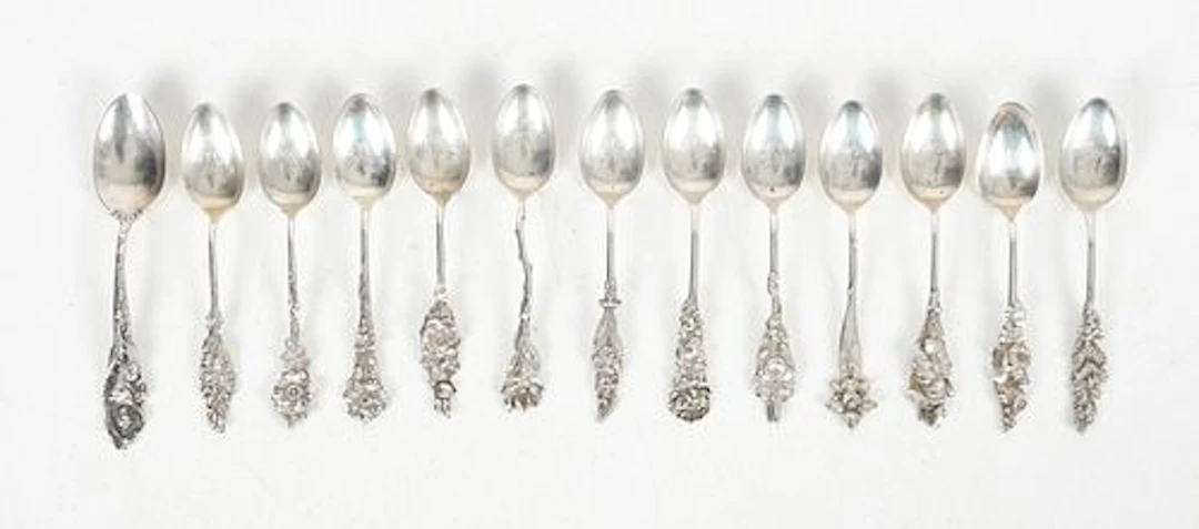 Twelve Floral Teaspoons by Reed & Barton