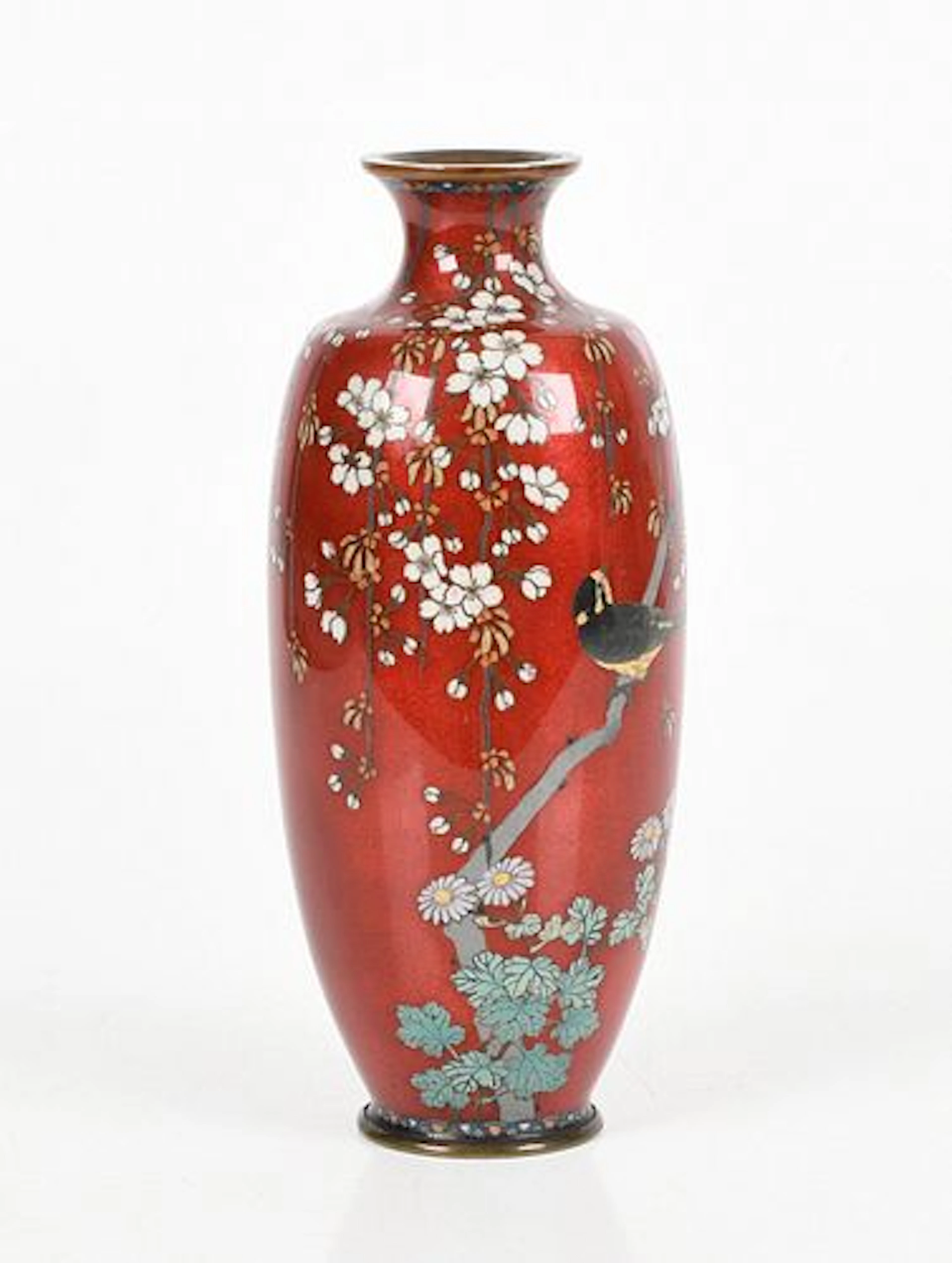 A Japanese Red Cloisonne Vase