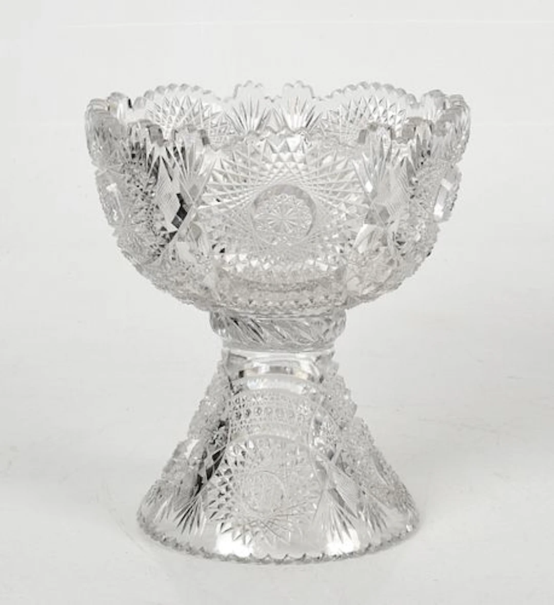 An American Brilliant Period Cut Glass Pedestal Punch Bowl