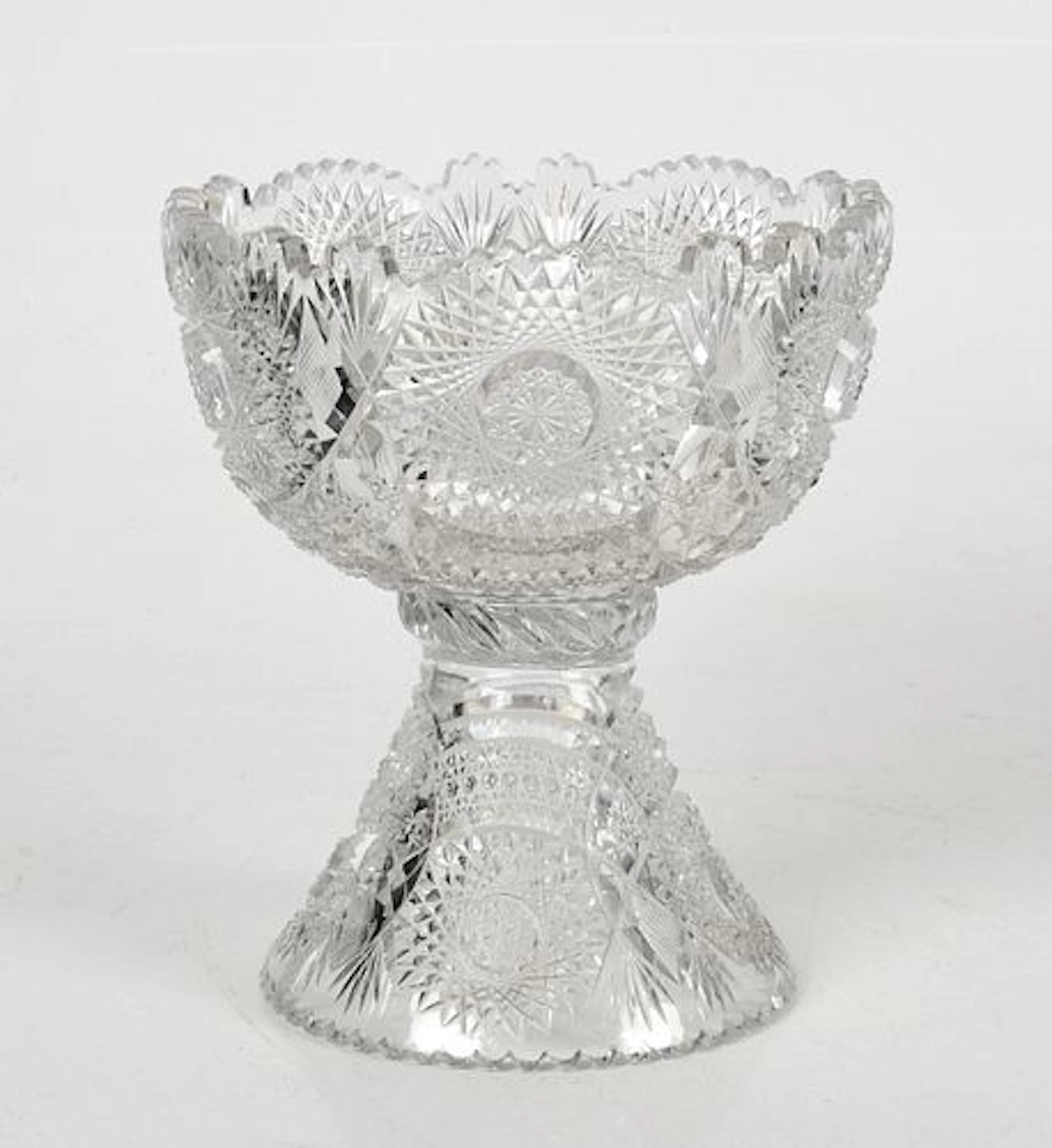 An American Brilliant Period Cut Glass Pedestal Punch Bowl