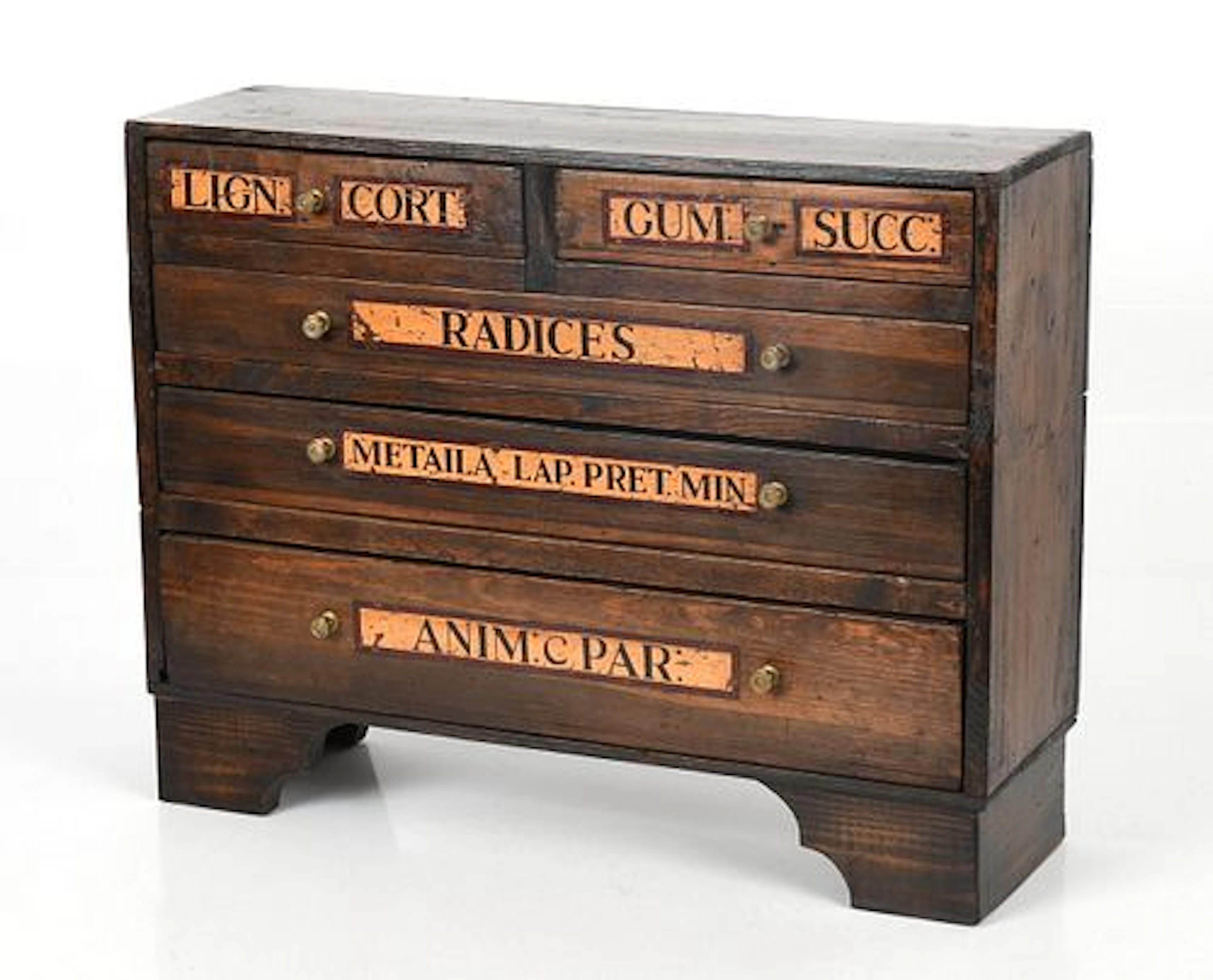 An English Stained-Pine Table-Top Apothecary Cabinet, Late 19th Century