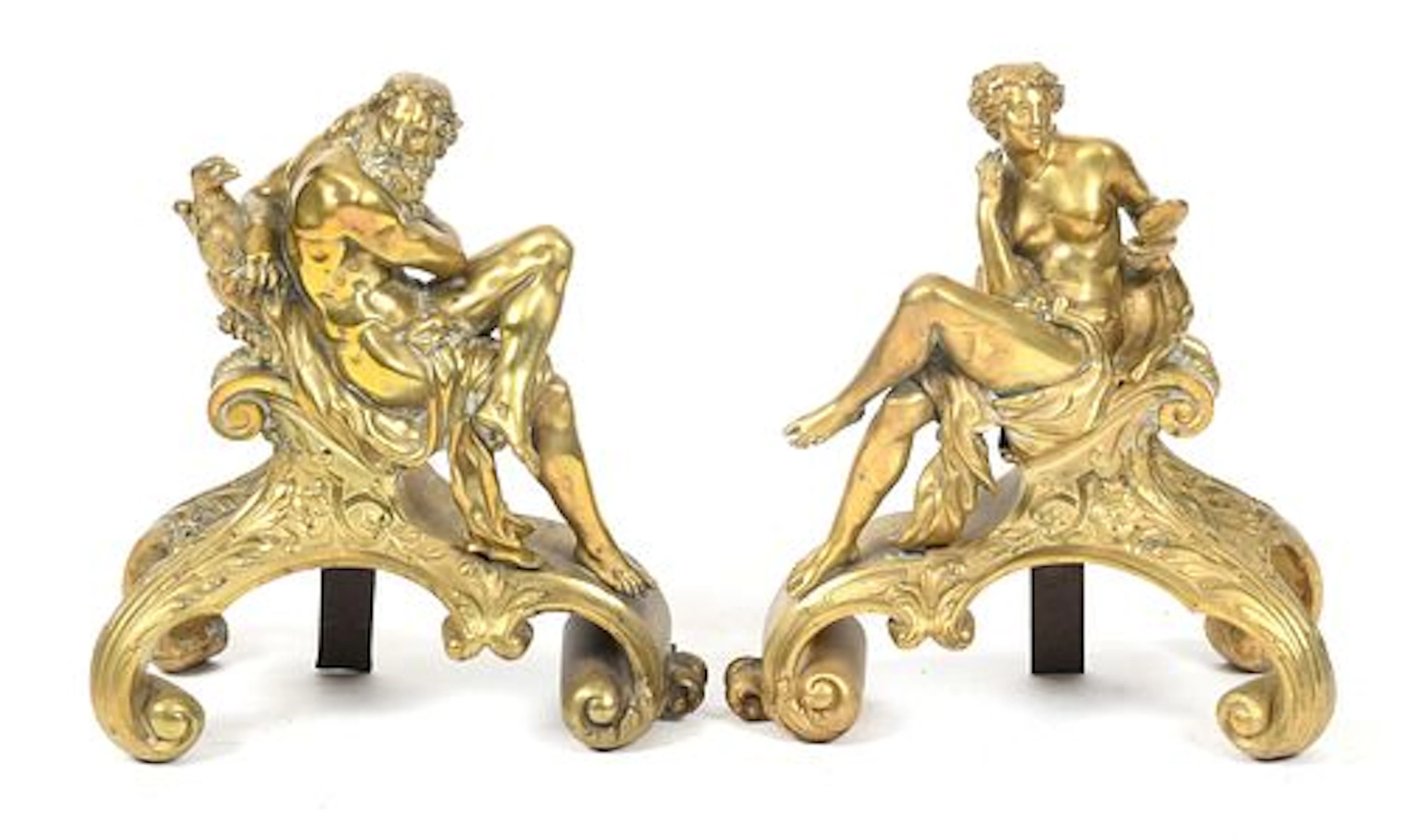A Pair of French Gilt-Bronze Figural Chenets, Early 20th Century