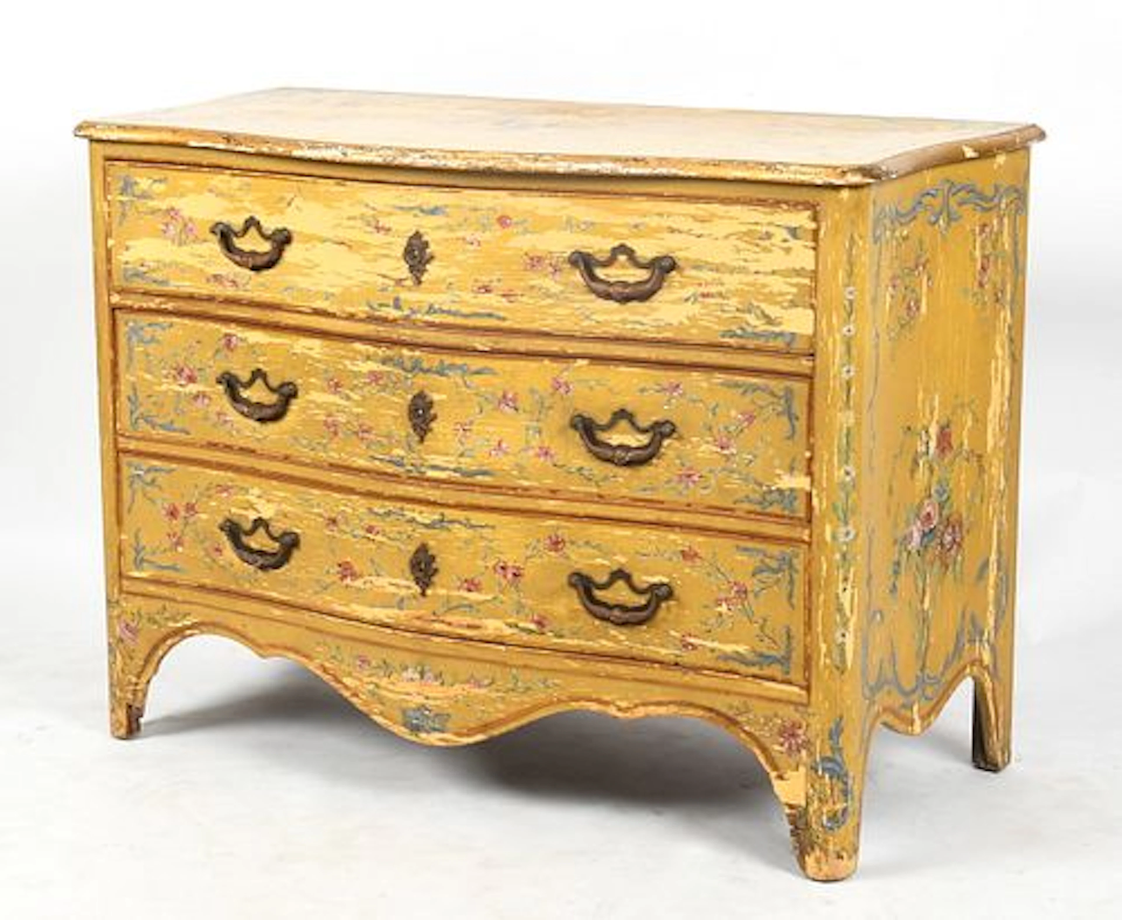 A Continental Polychrome-Painted and Parcel-Gilt Chest of Drawers