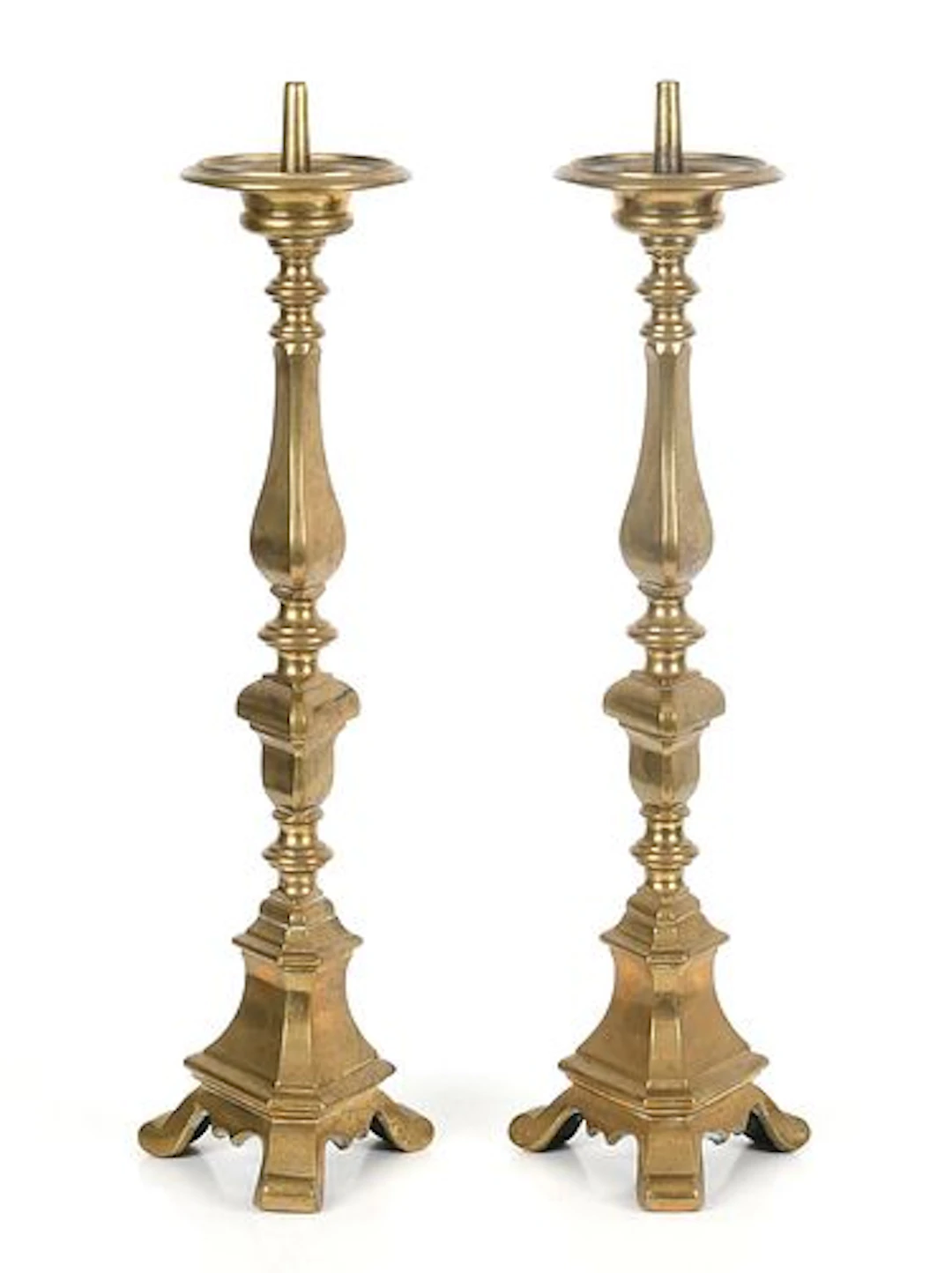 A Pair of Continental Brass Pricket Sticks, 18th/ 19th Century