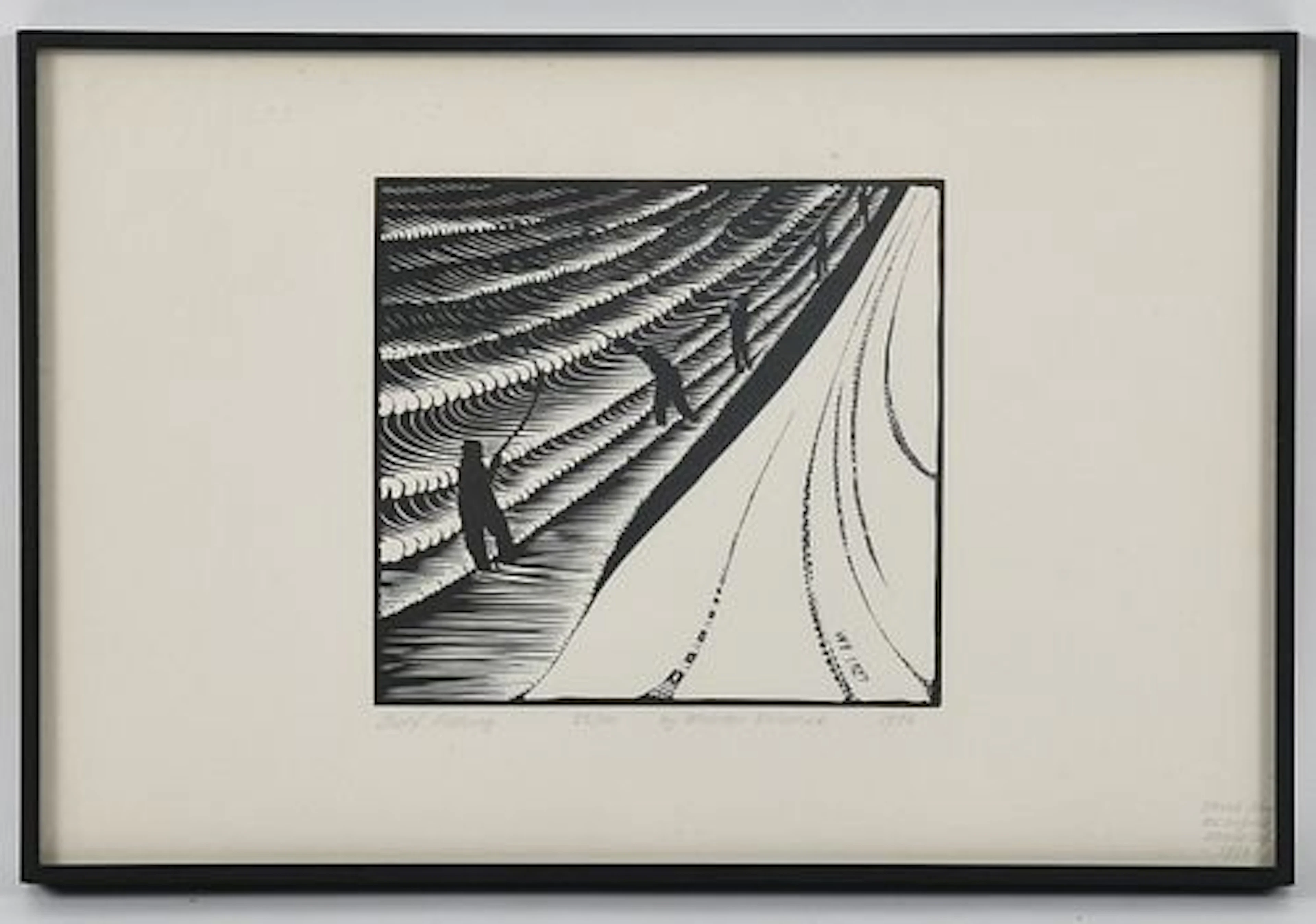 Wharton Esherick (American, 1887-1970), "Surf Fishing" Restrike Woodblock Print