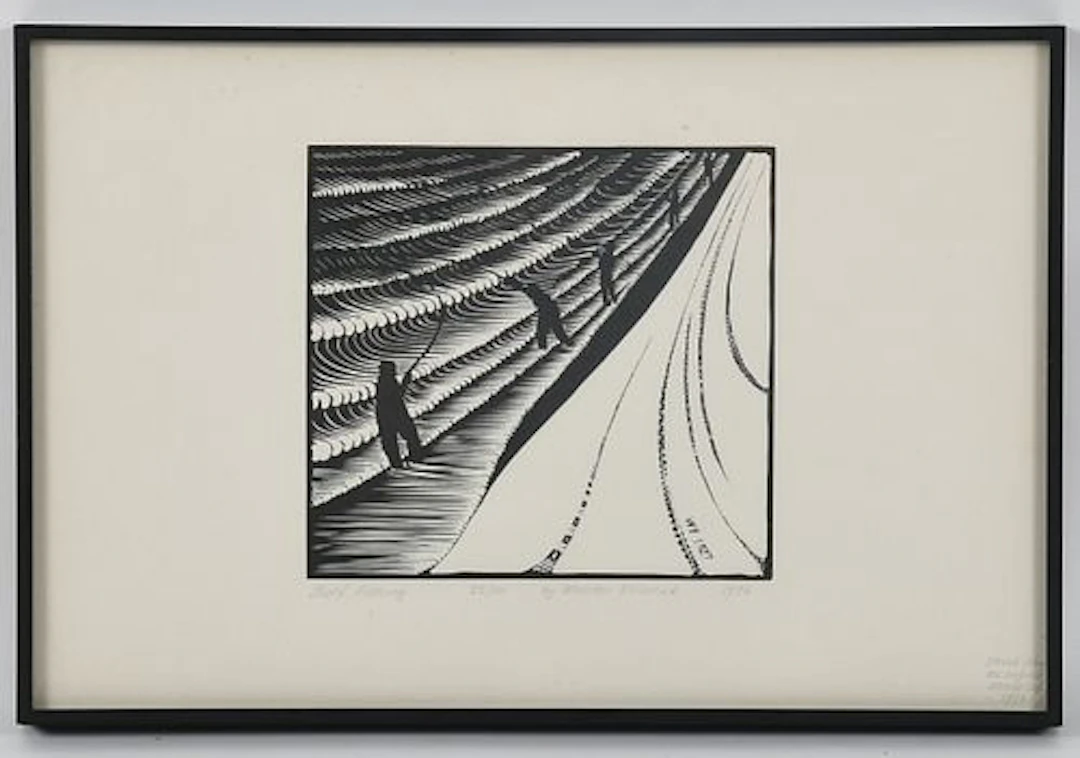 Wharton Esherick (American, 1887-1970), "Surf Fishing" Restrike Woodblock Print