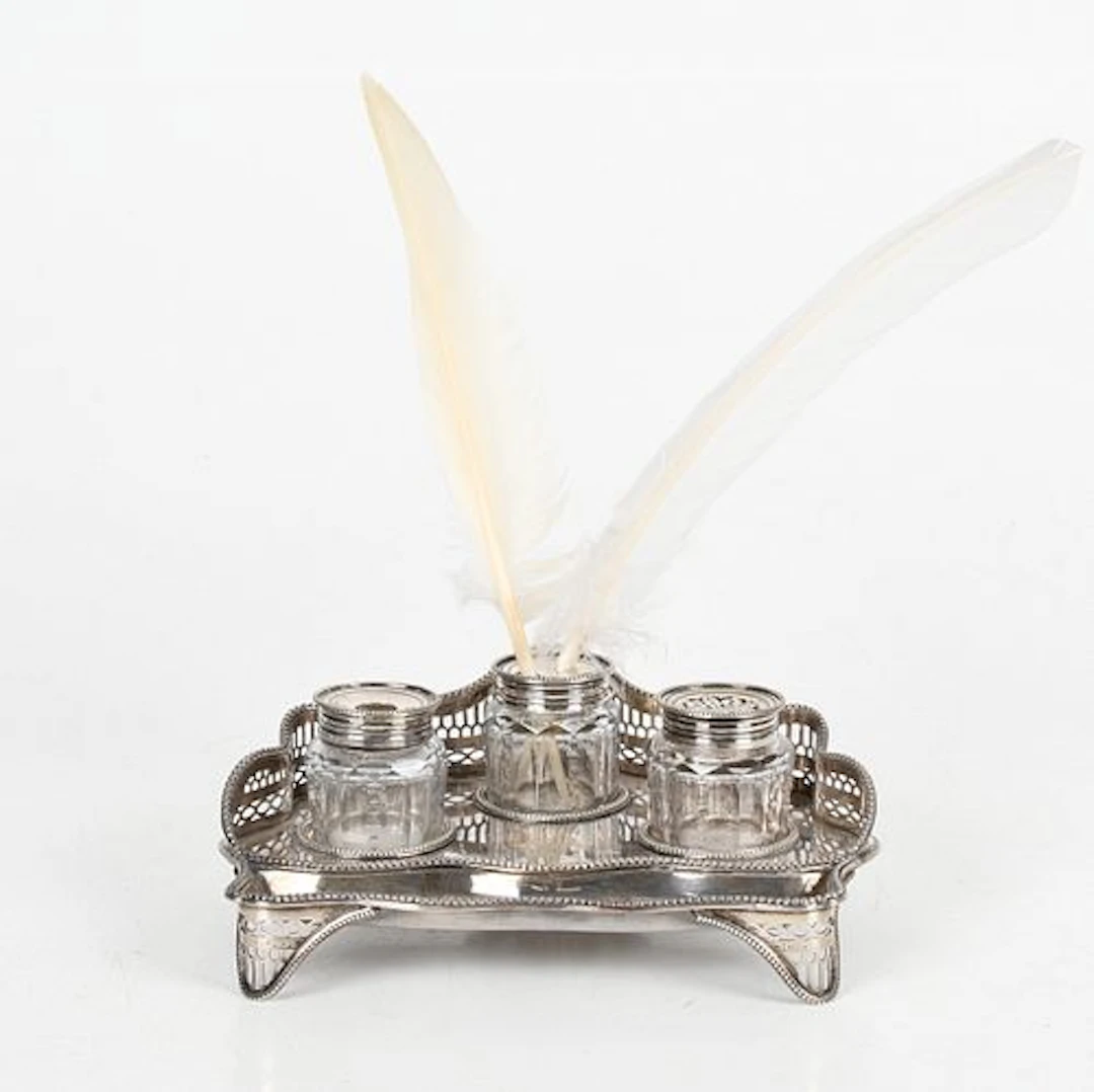 A George III Sterling Silver Inkstand, Marked for Charles Aldridge