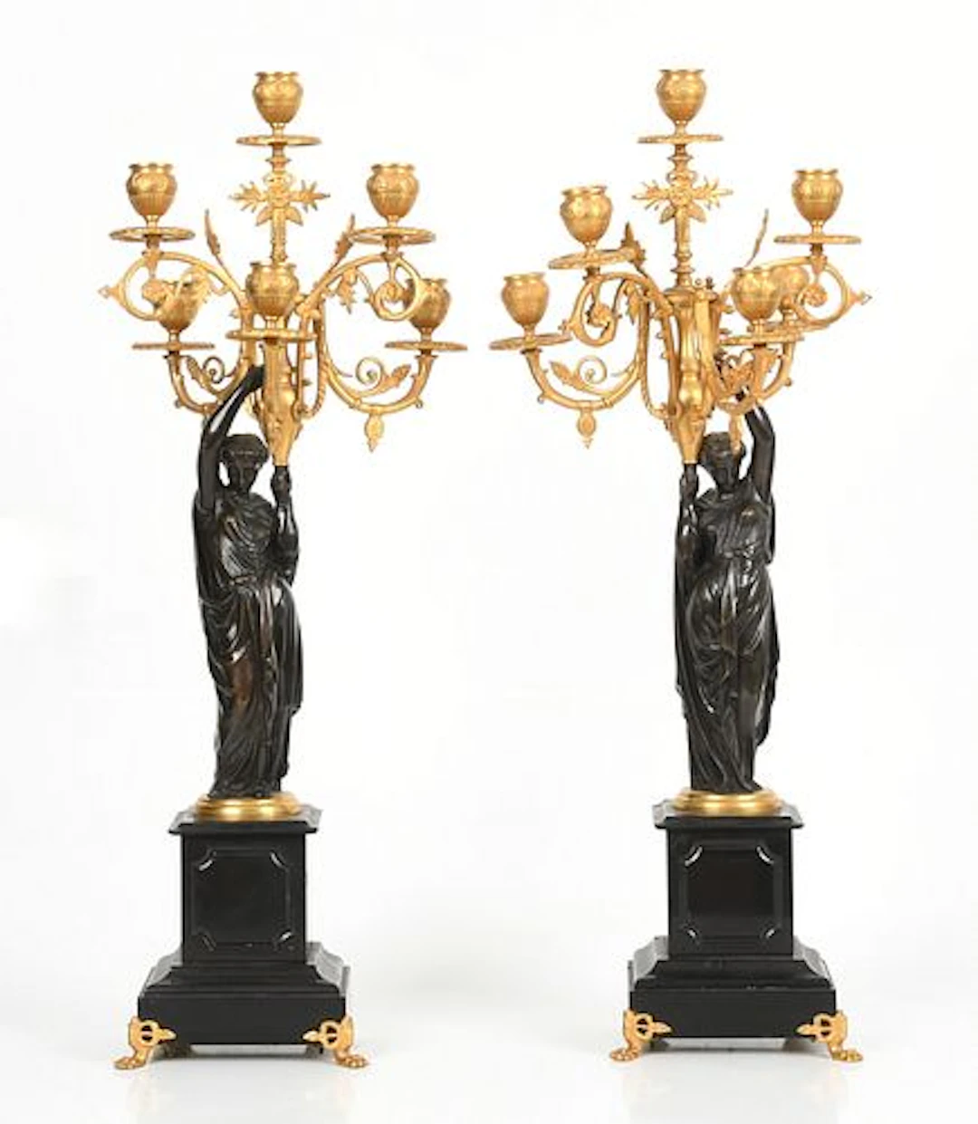 A Pair of Gilt Bronze Mounted Candelabra