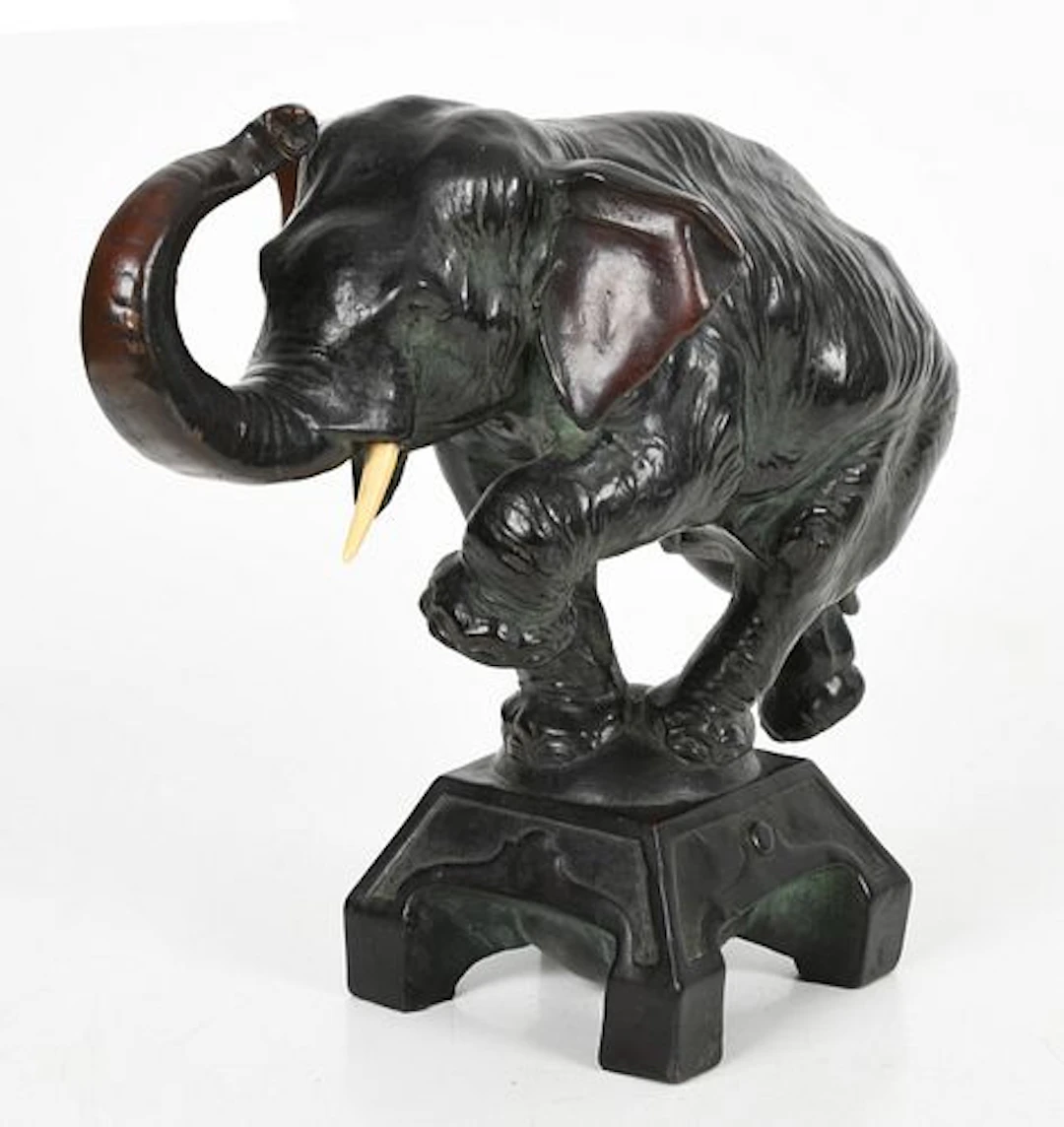A Patinated-Bronze Figure of a Standing Elephant, Late 20th Century