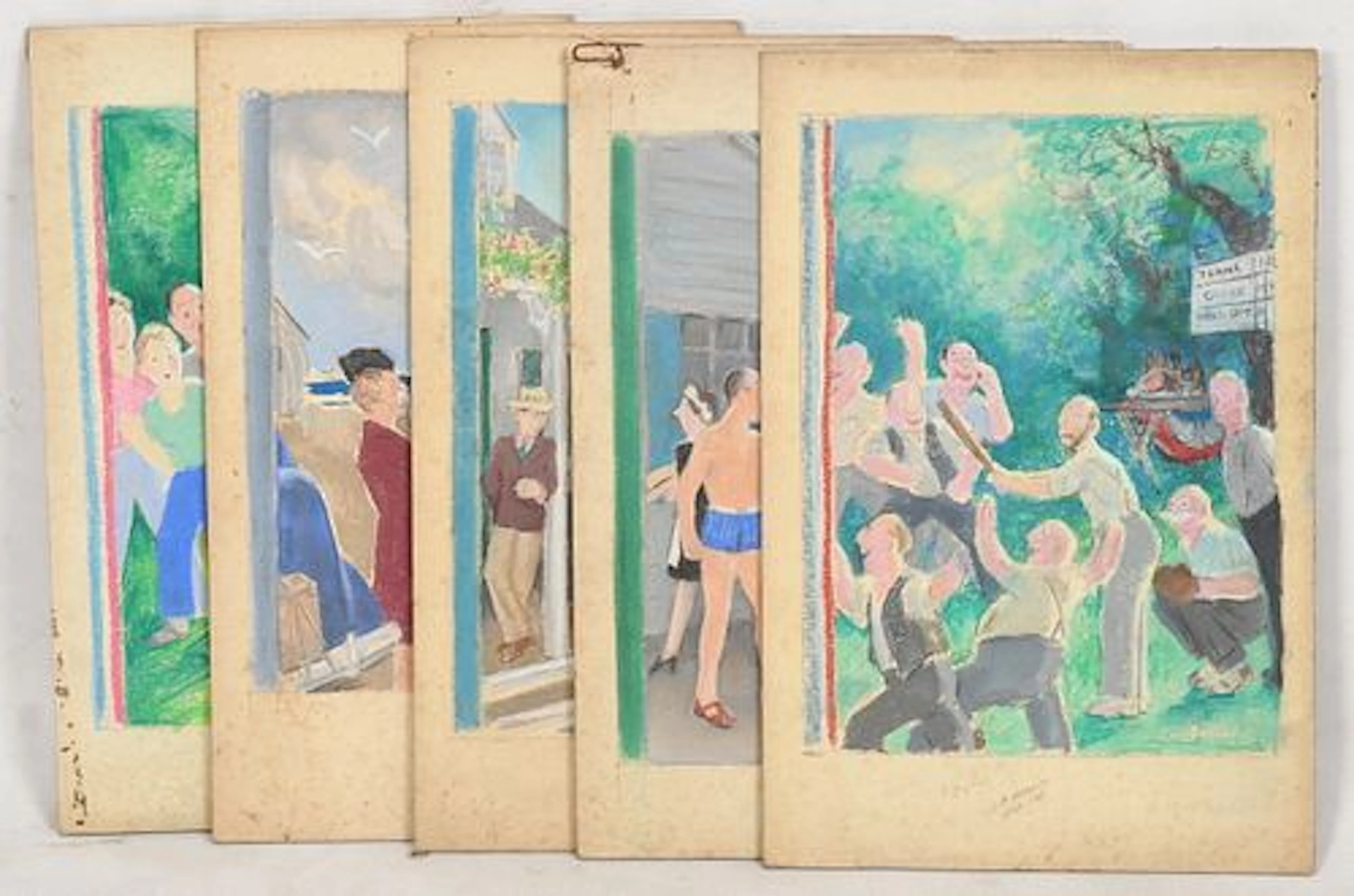 William Henry Cotton (American, 1880-1958), Five Pastel Sketches Featuring