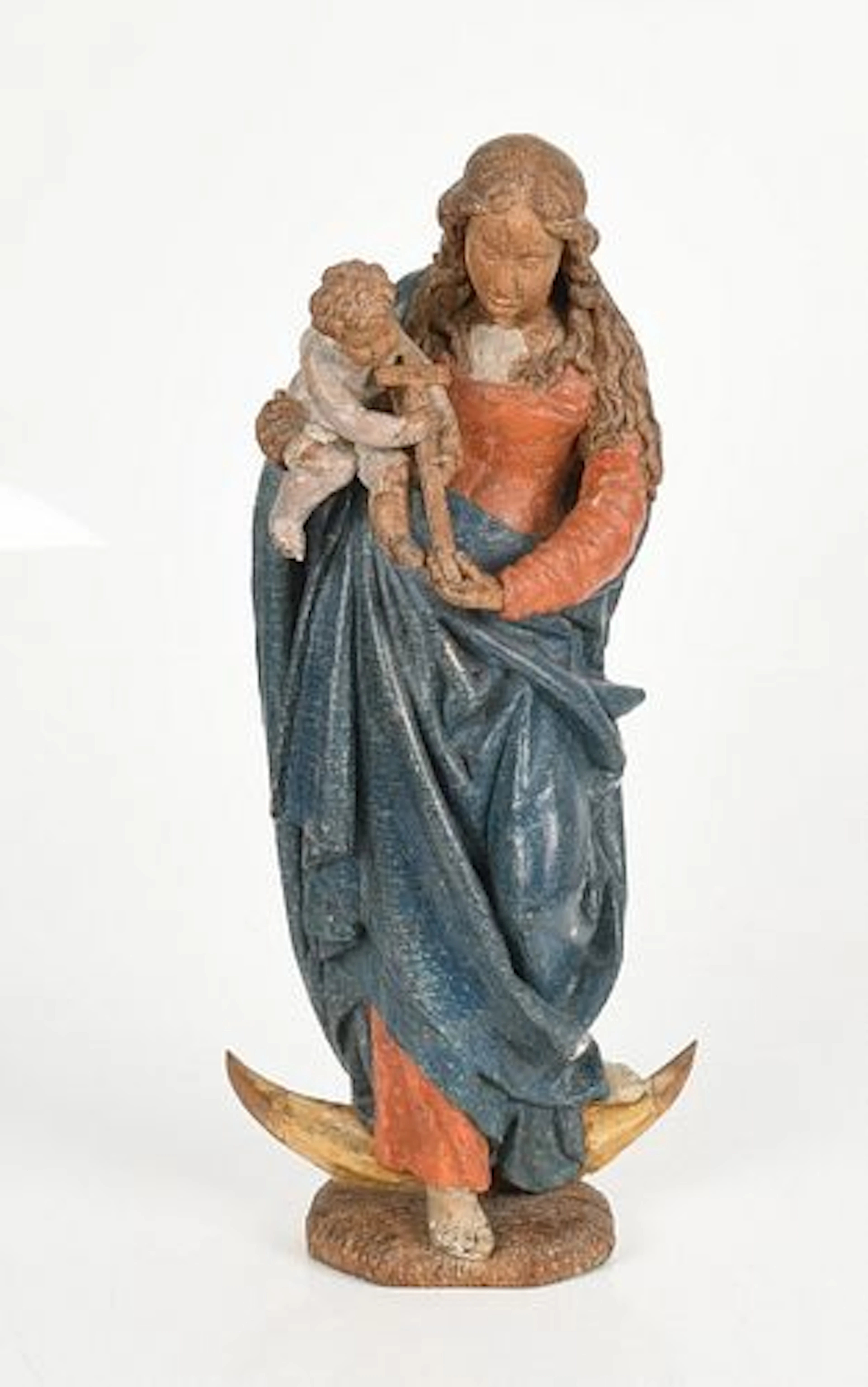 A North European Polychrome-Decorated Carved Oak Group of the Virgin