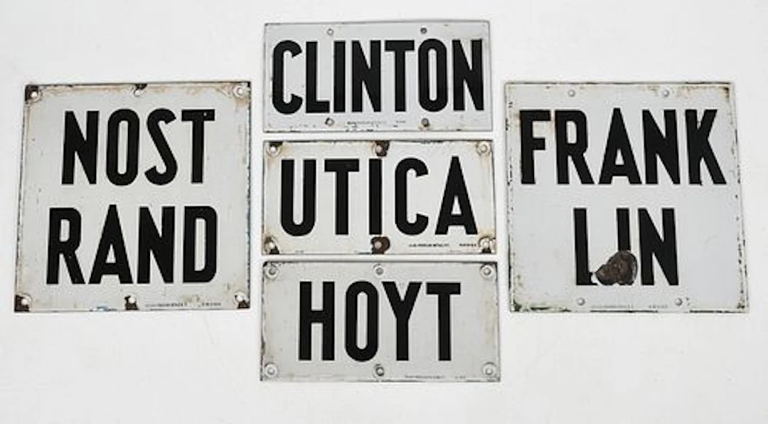 Four Porcelain Enamel NYC Subway Signs, Nelk Porcelain Metals, New
