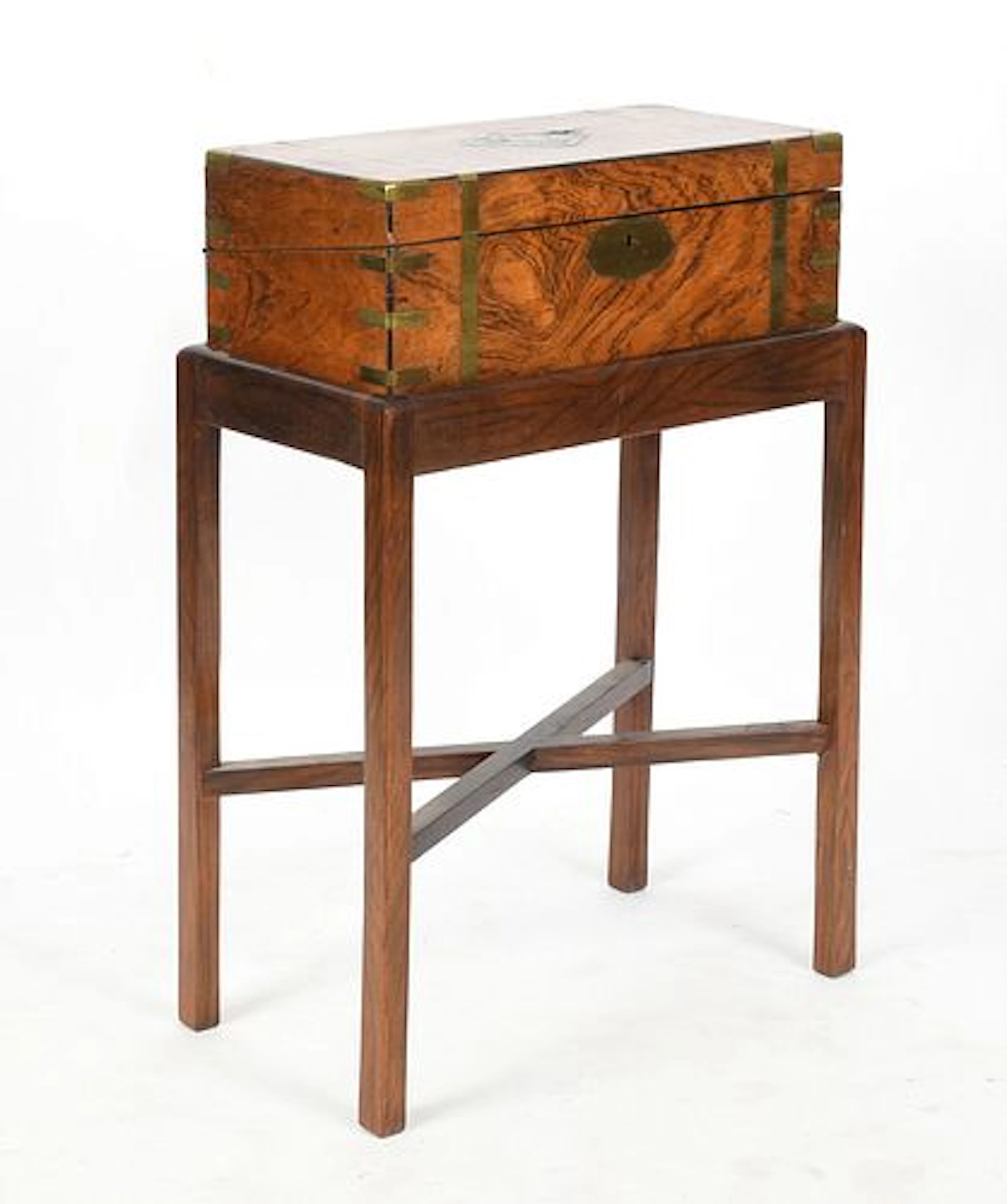 An English Brass-Bound Rosewood Lap Desk on Later Stand, 19th Century and Later