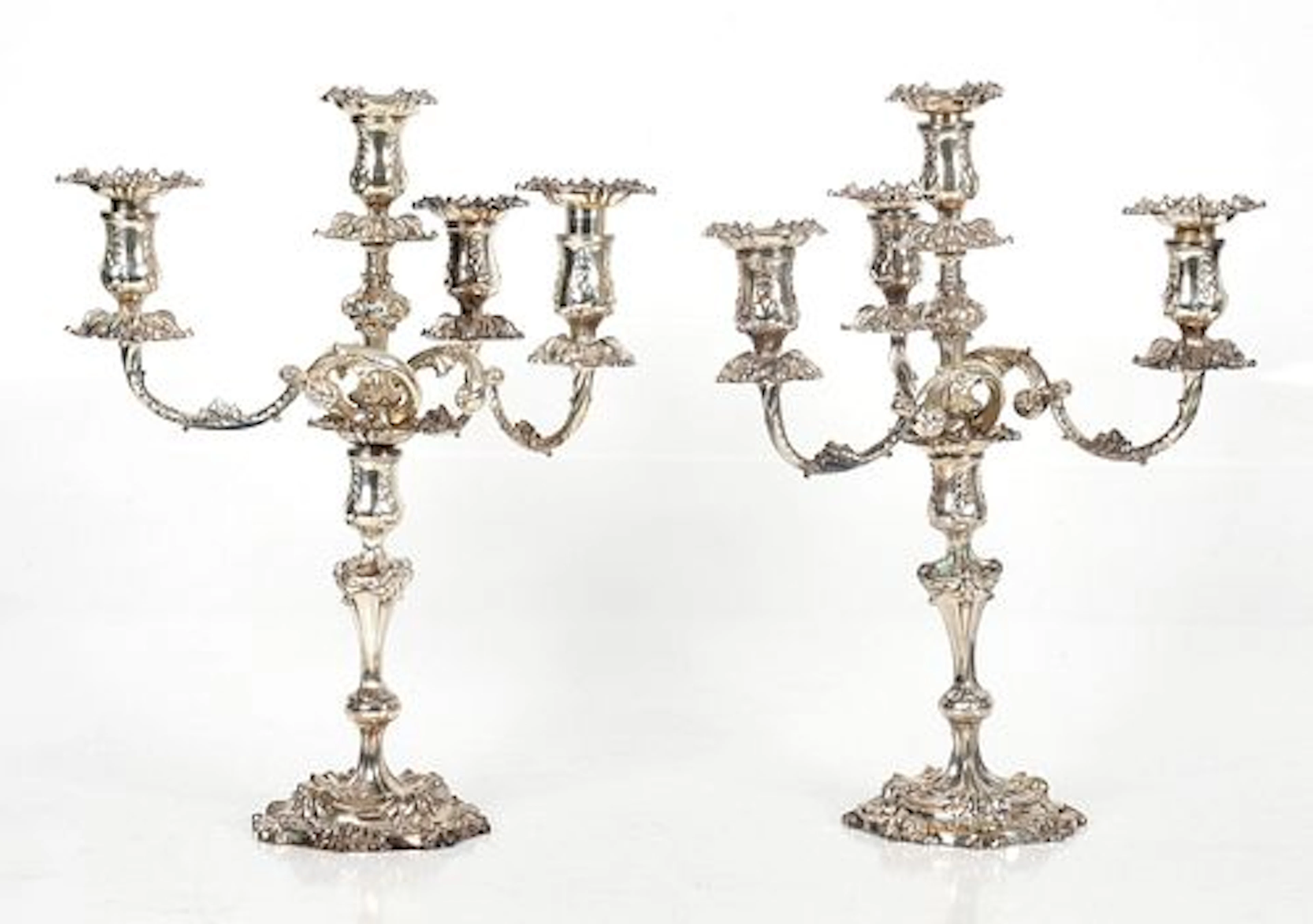 A Pair of Tiffany & Co. Three Arm Candelabra