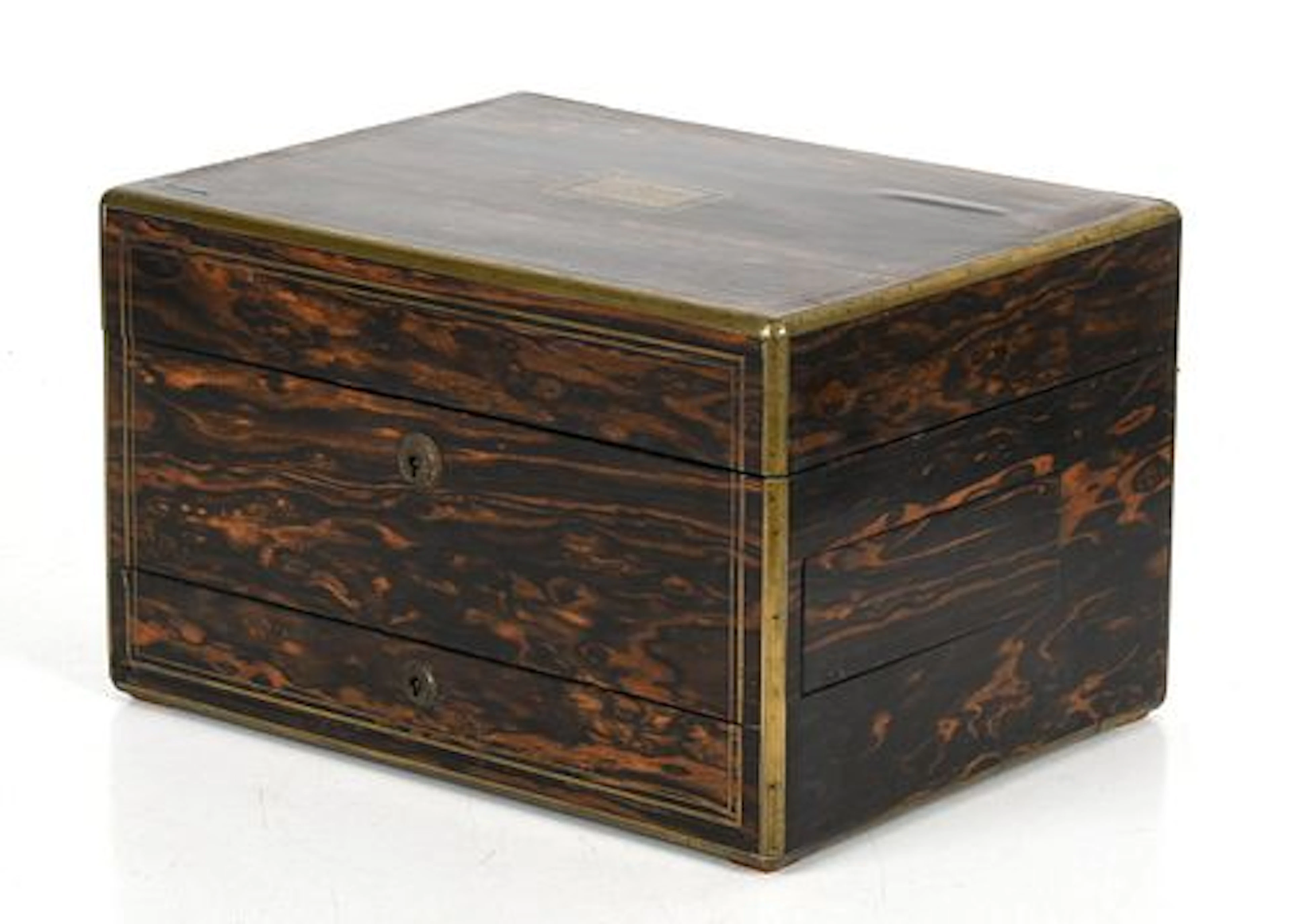A Victorian Brass-Bound Coromandel Jewelry Case, Toulmin & Gale, London
