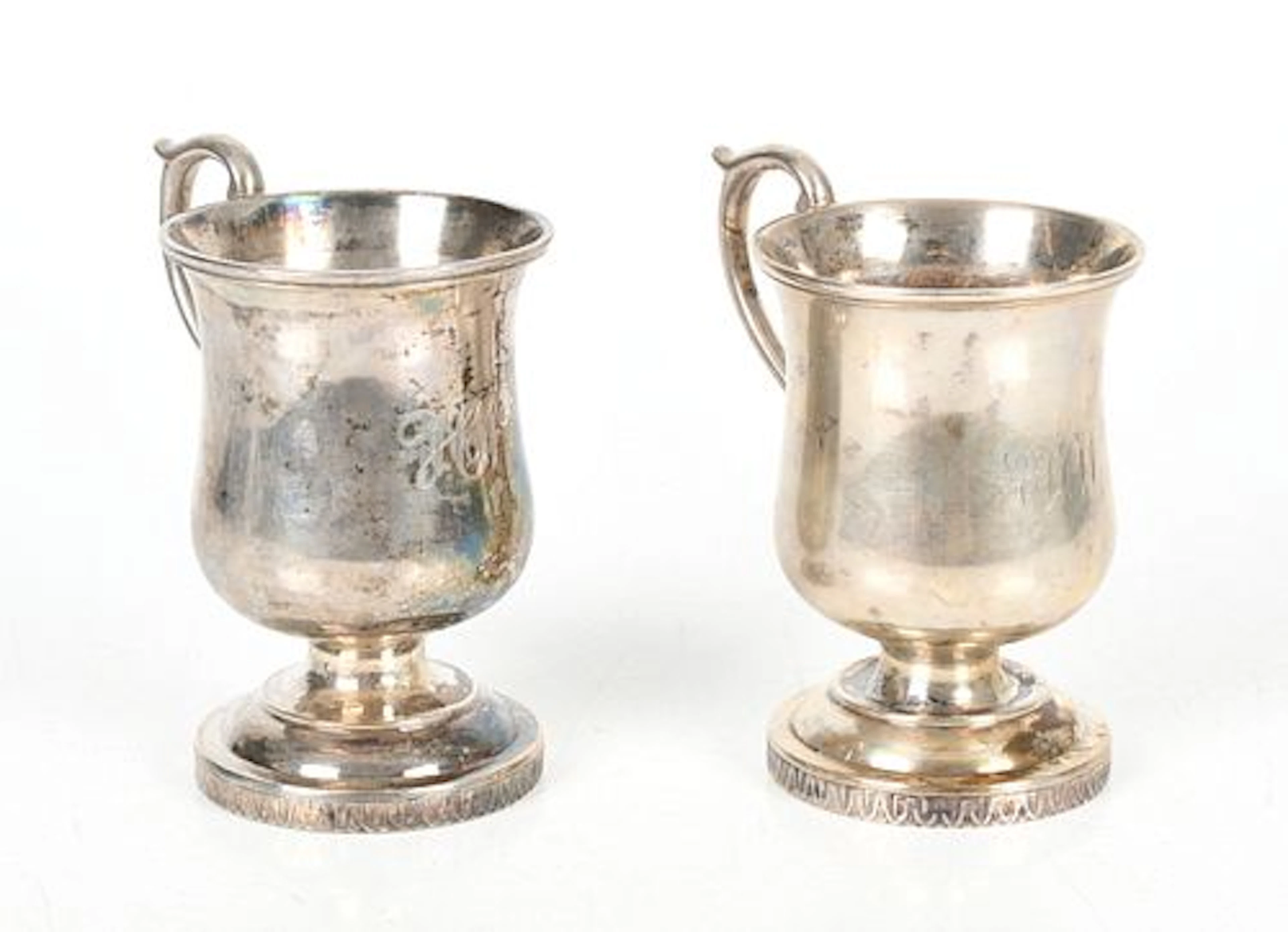 A Pair of American Coin Silver Mugs, Marked for Conrad Bard, Philadelphia