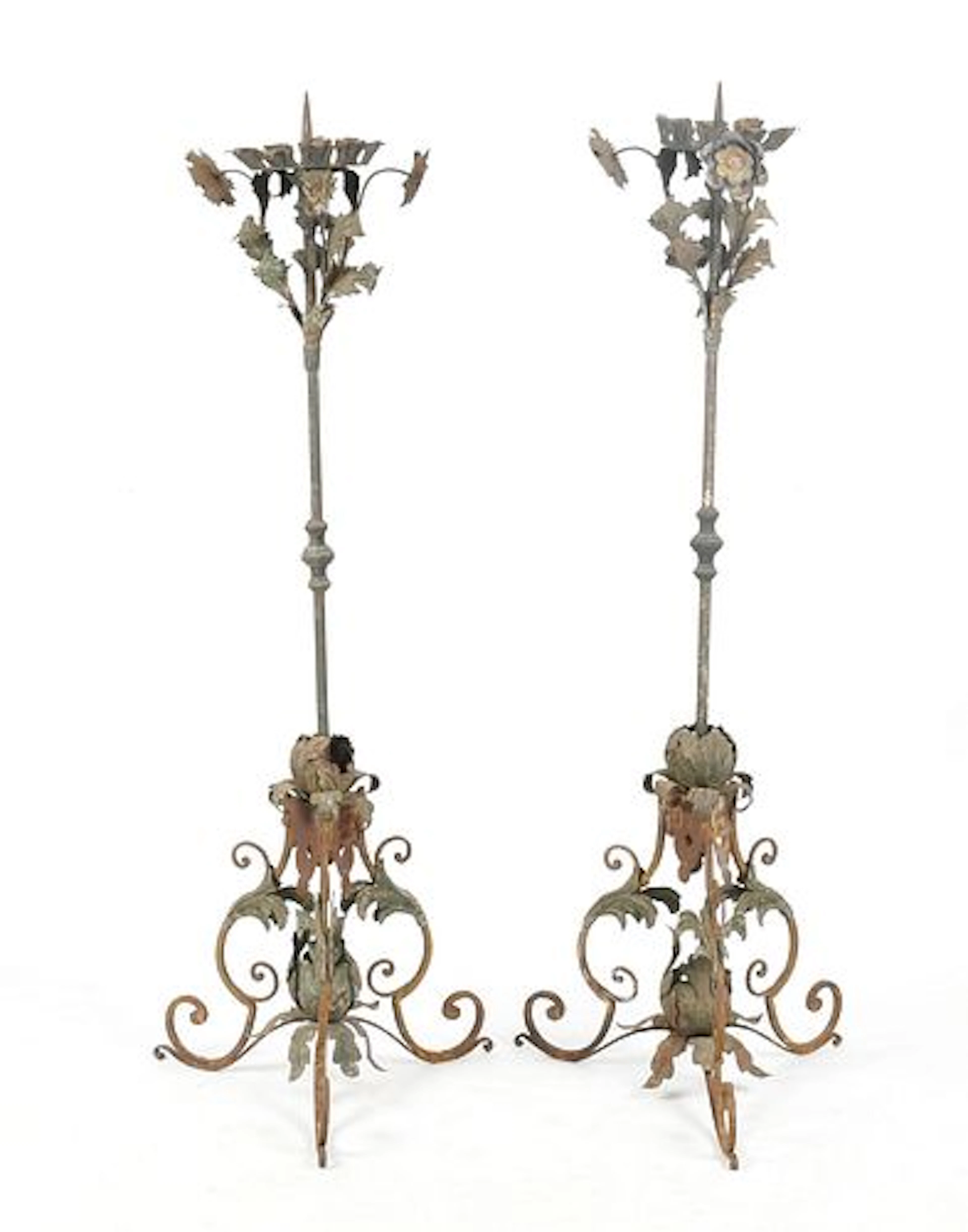 A Pair of Polychrome-Painted Iron Torchieres, 20th Century
