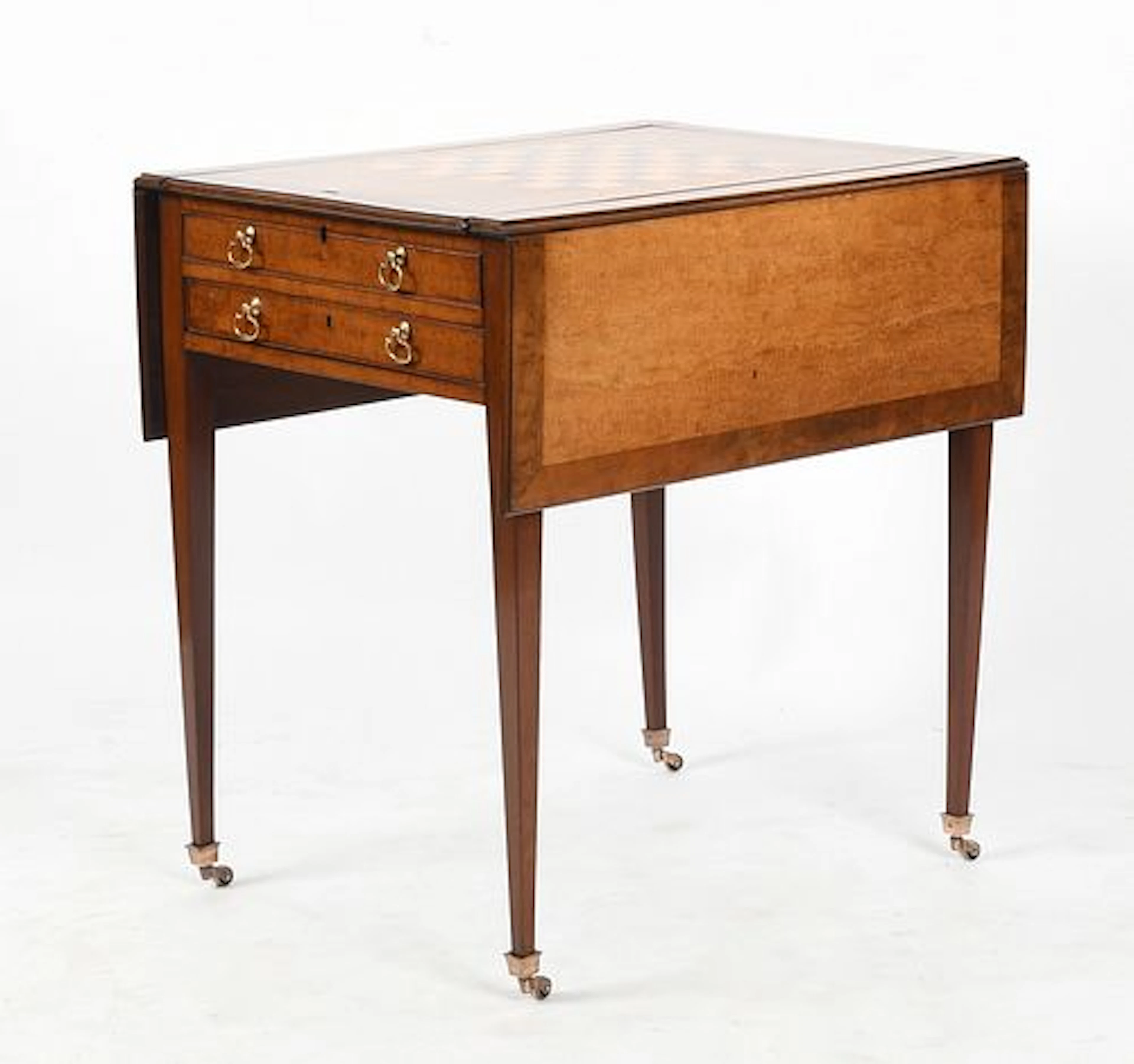 An English Figured-Maple and Walnut Drop-Leaf Games Table, Early 20th Century