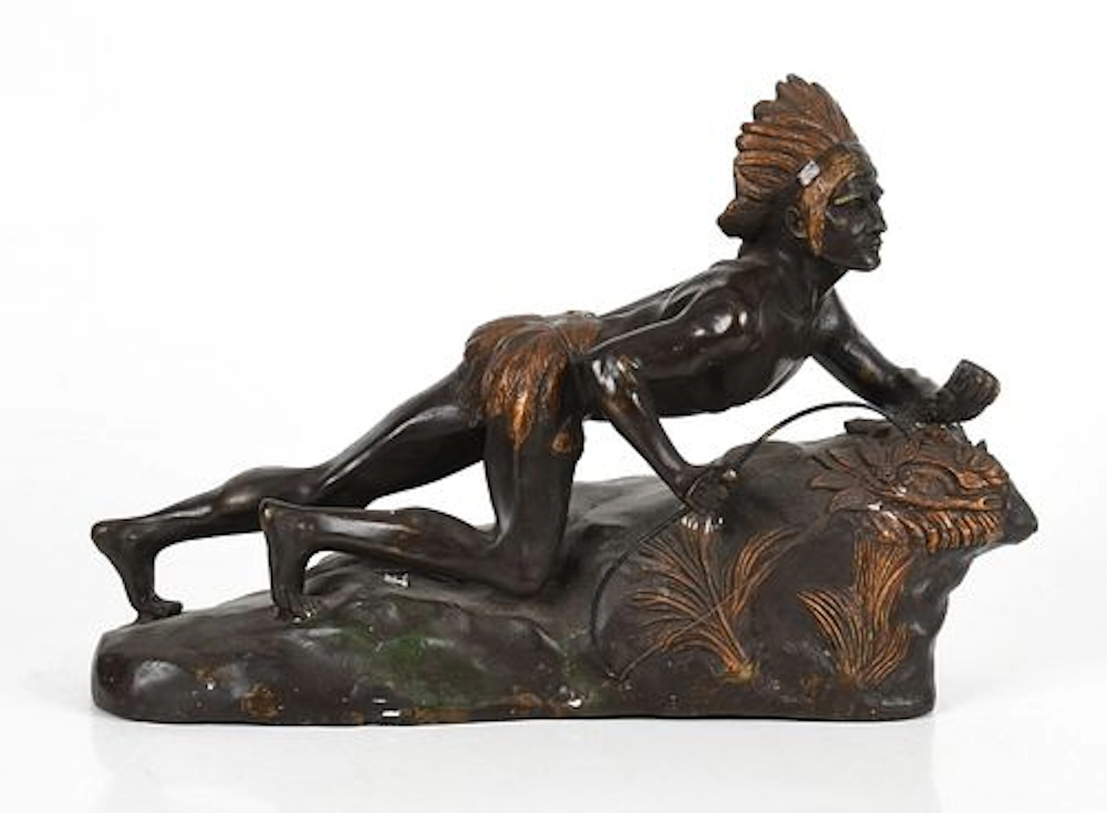A Patinated and Cold-Painted Bronze Figure of an Indian Brave, 20th Century