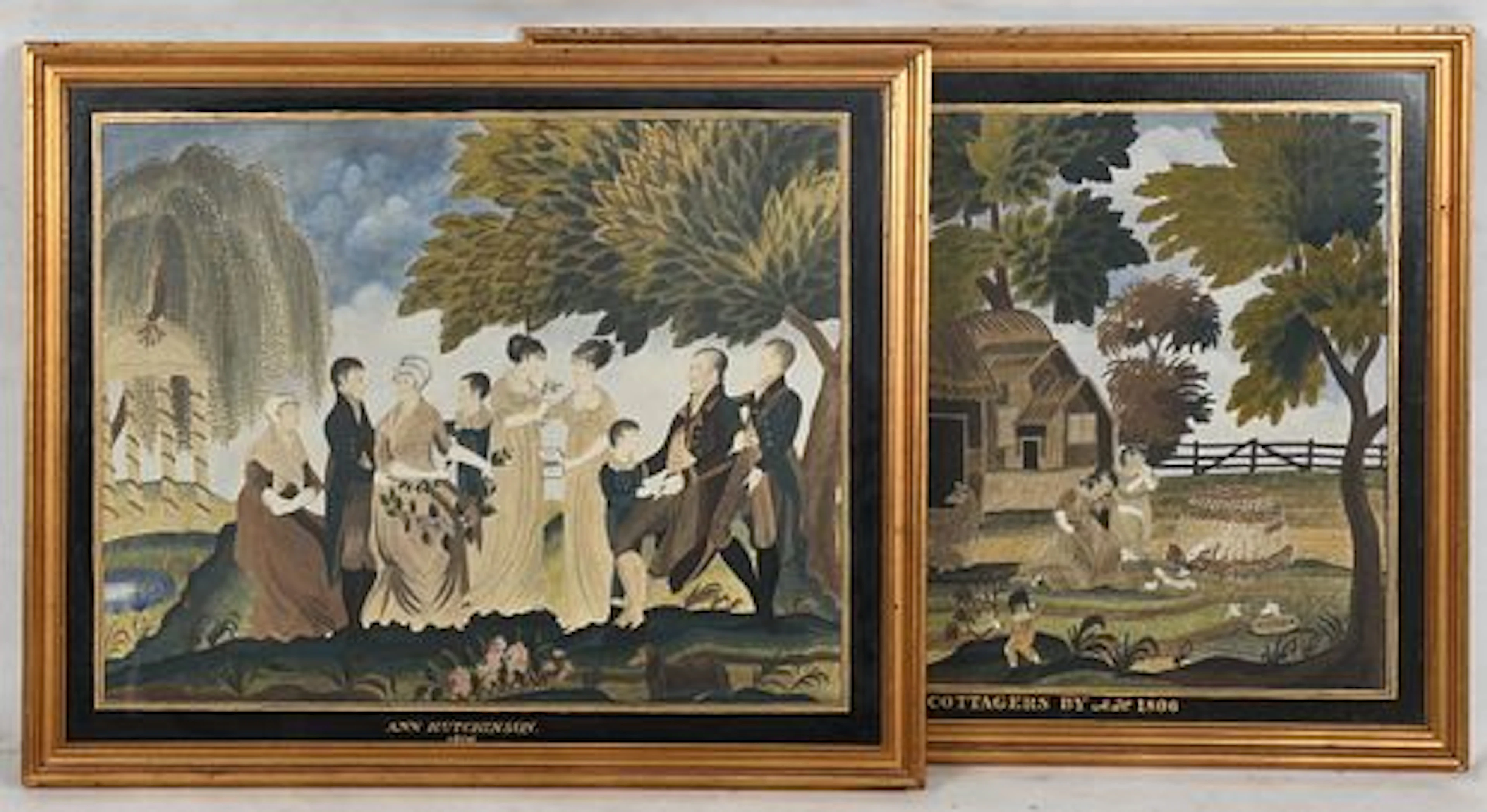 Two Facsimiles of Philadelphia Pictorial Silkworks Designed by Samuel