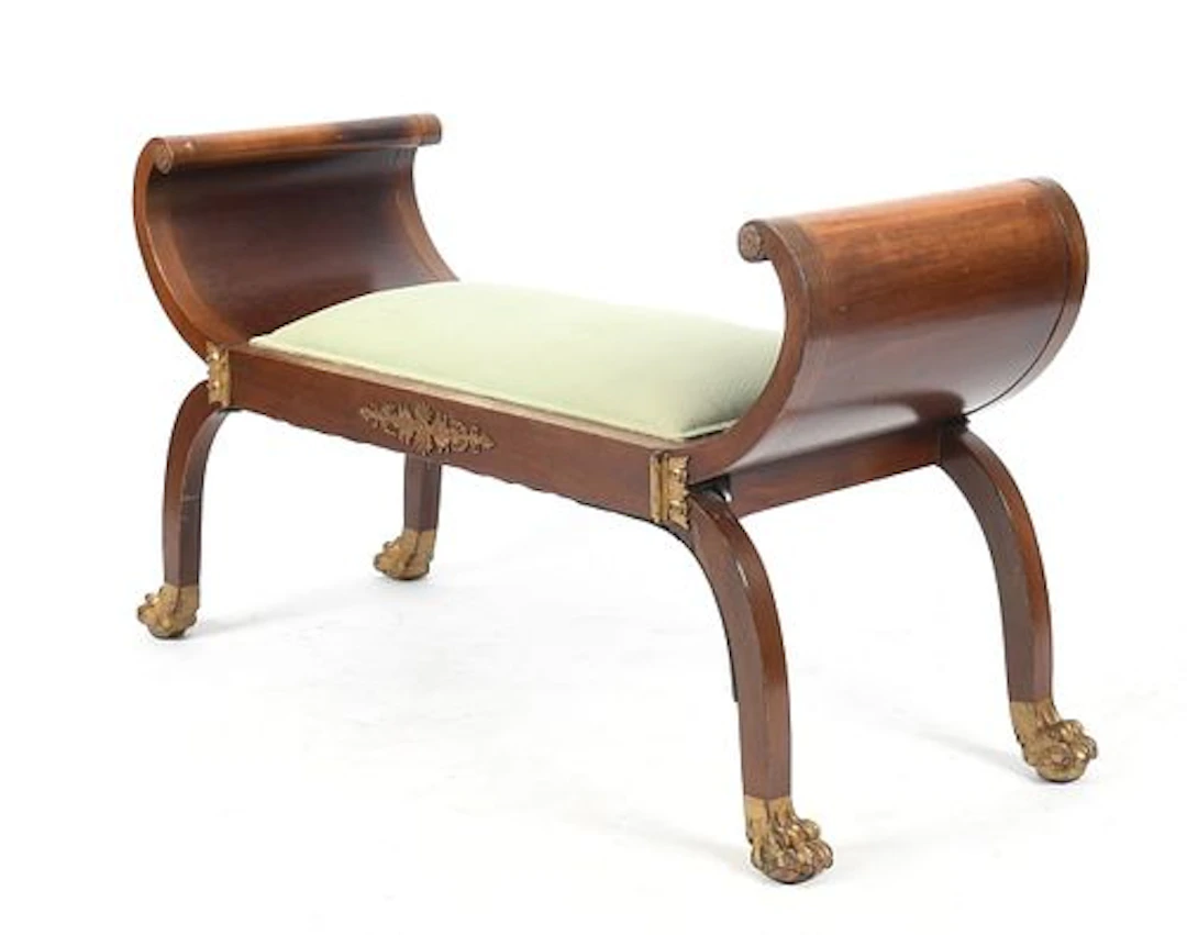 A Regency Gilt-Metal-Mounted Mahogany Window Bench, 19th Century
