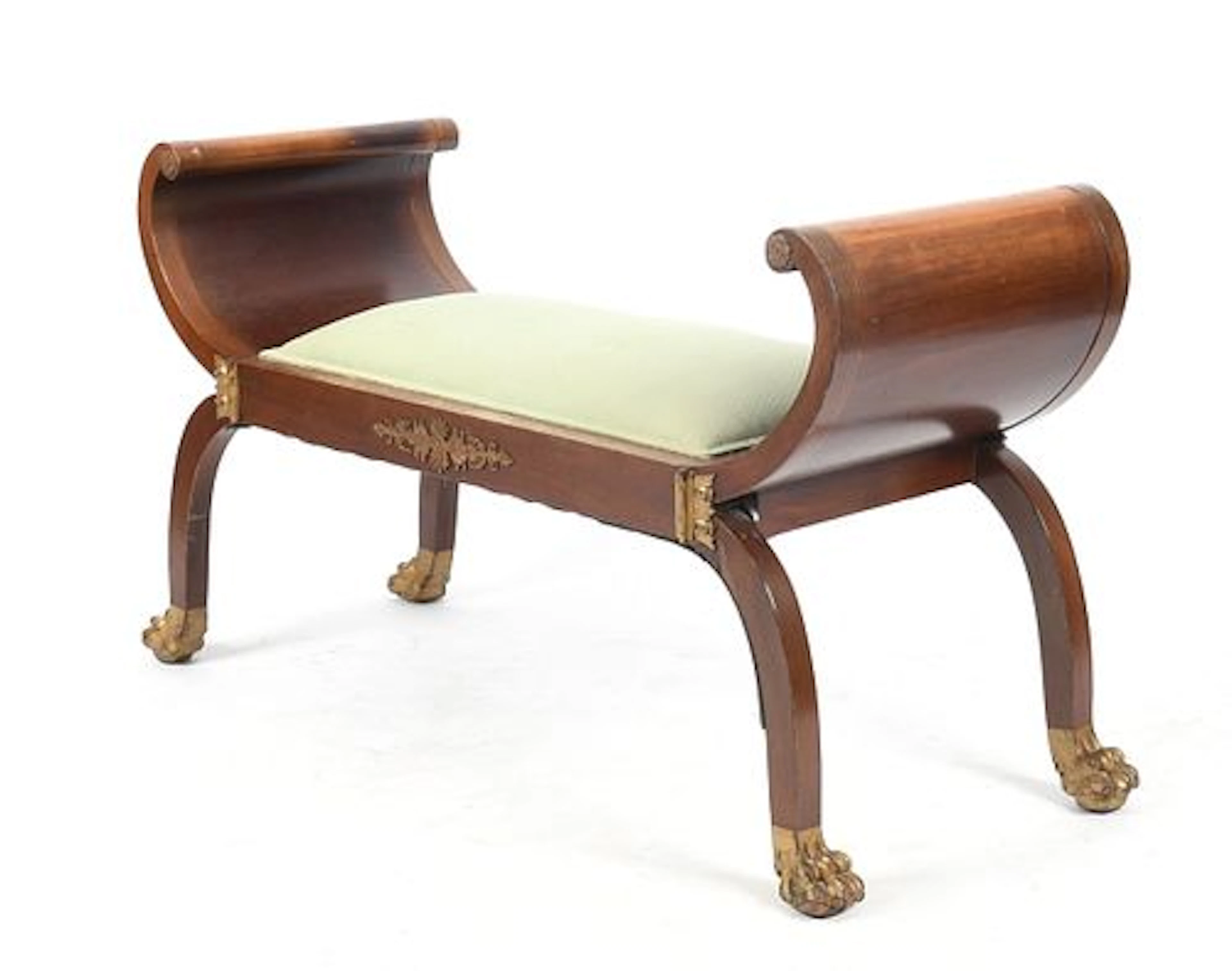 A Regency Gilt-Metal-Mounted Mahogany Window Bench, 19th Century