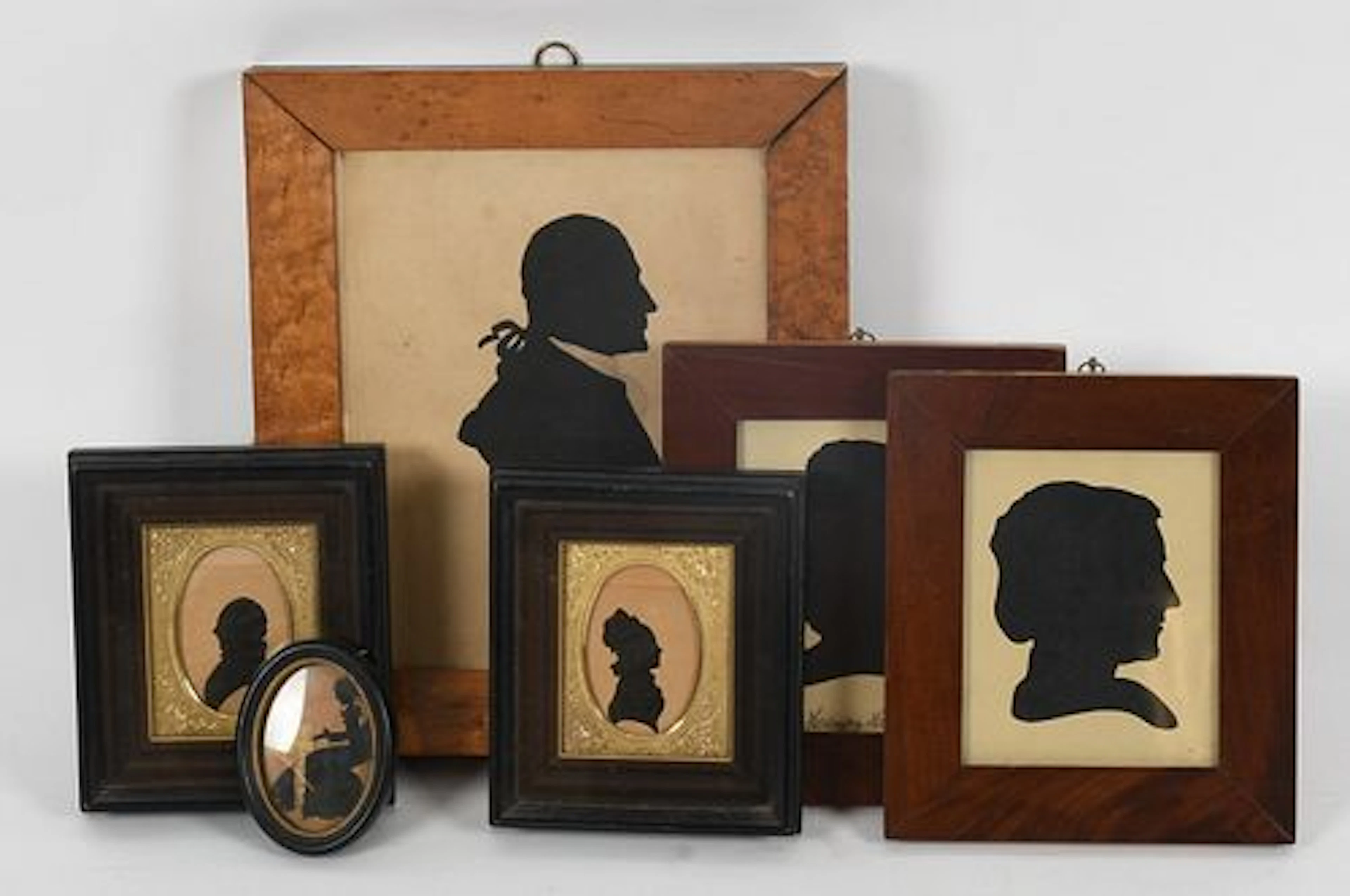 A Group of Six American Silhouette-Style Profile Portraits, 19th Century