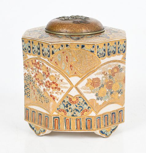 A Satsuma and Mixed Metal Tea Caddy