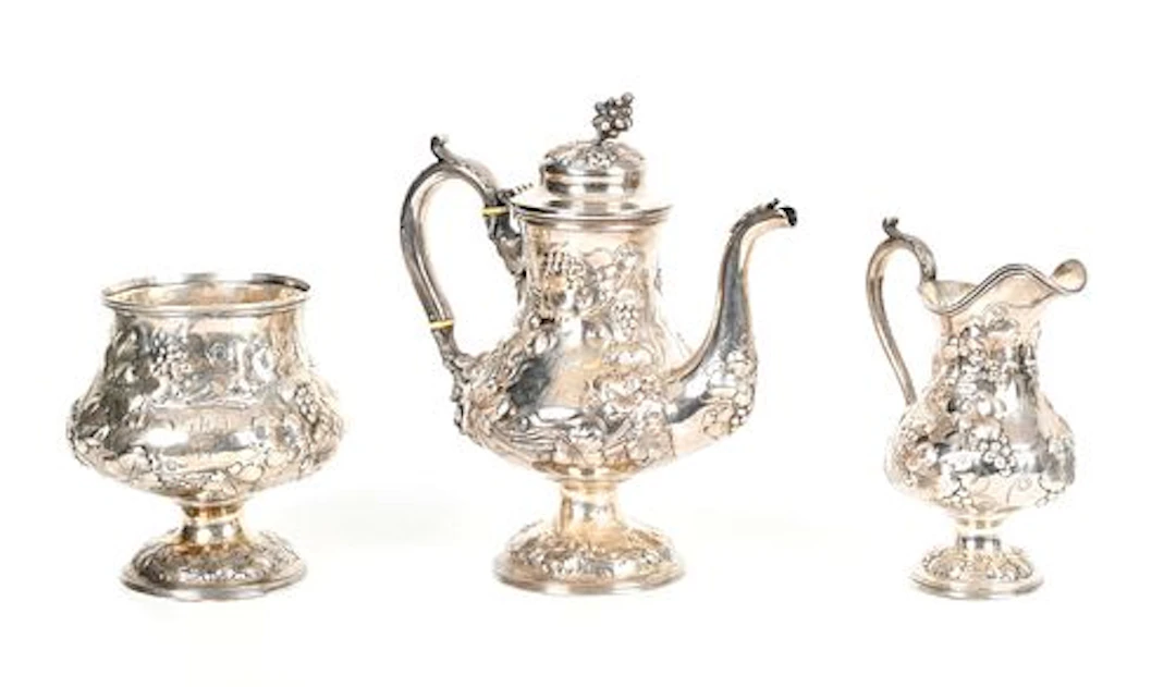 A Three Piece American Coin Silver Tea Set