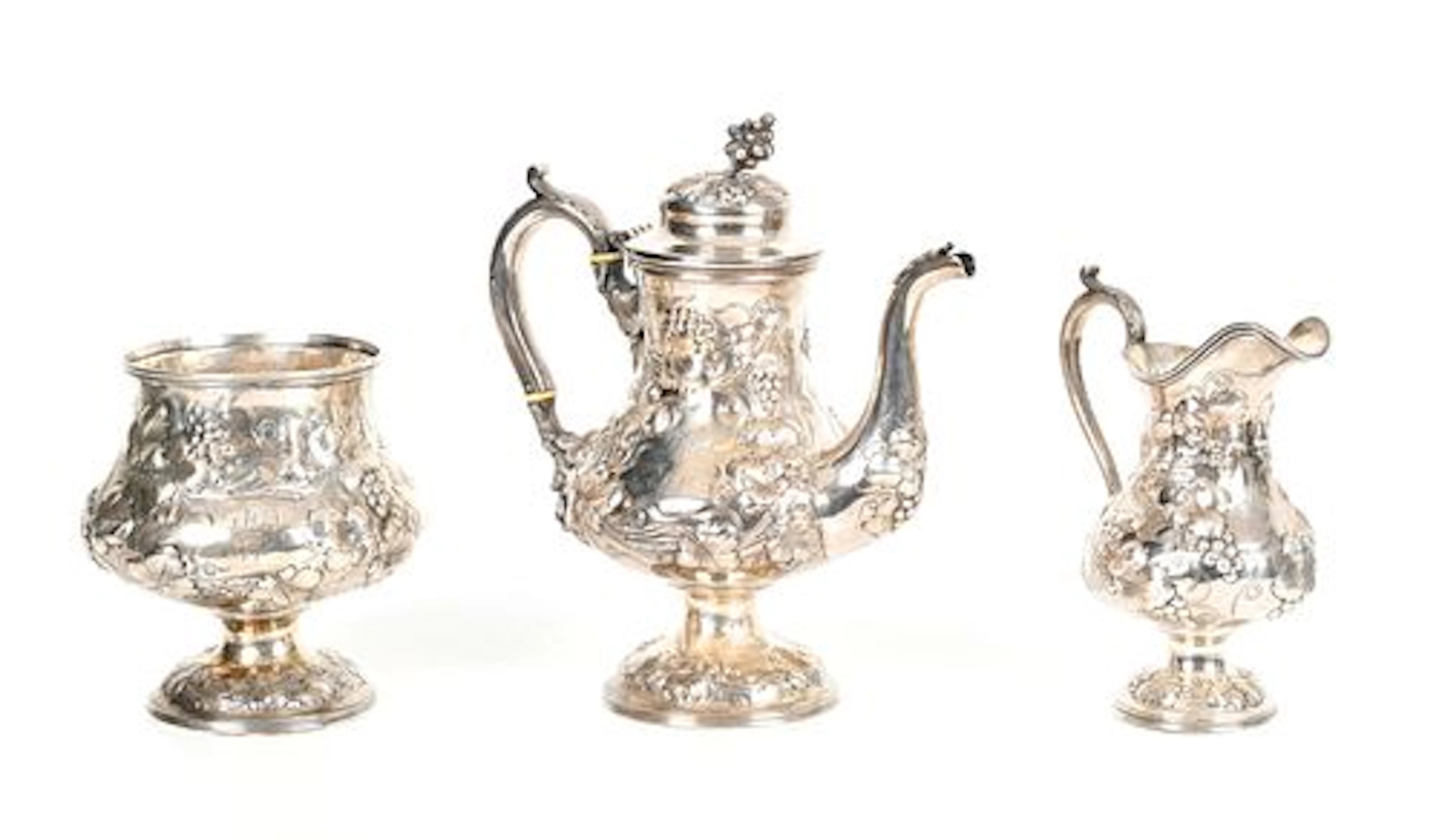 A Three Piece American Coin Silver Tea Set