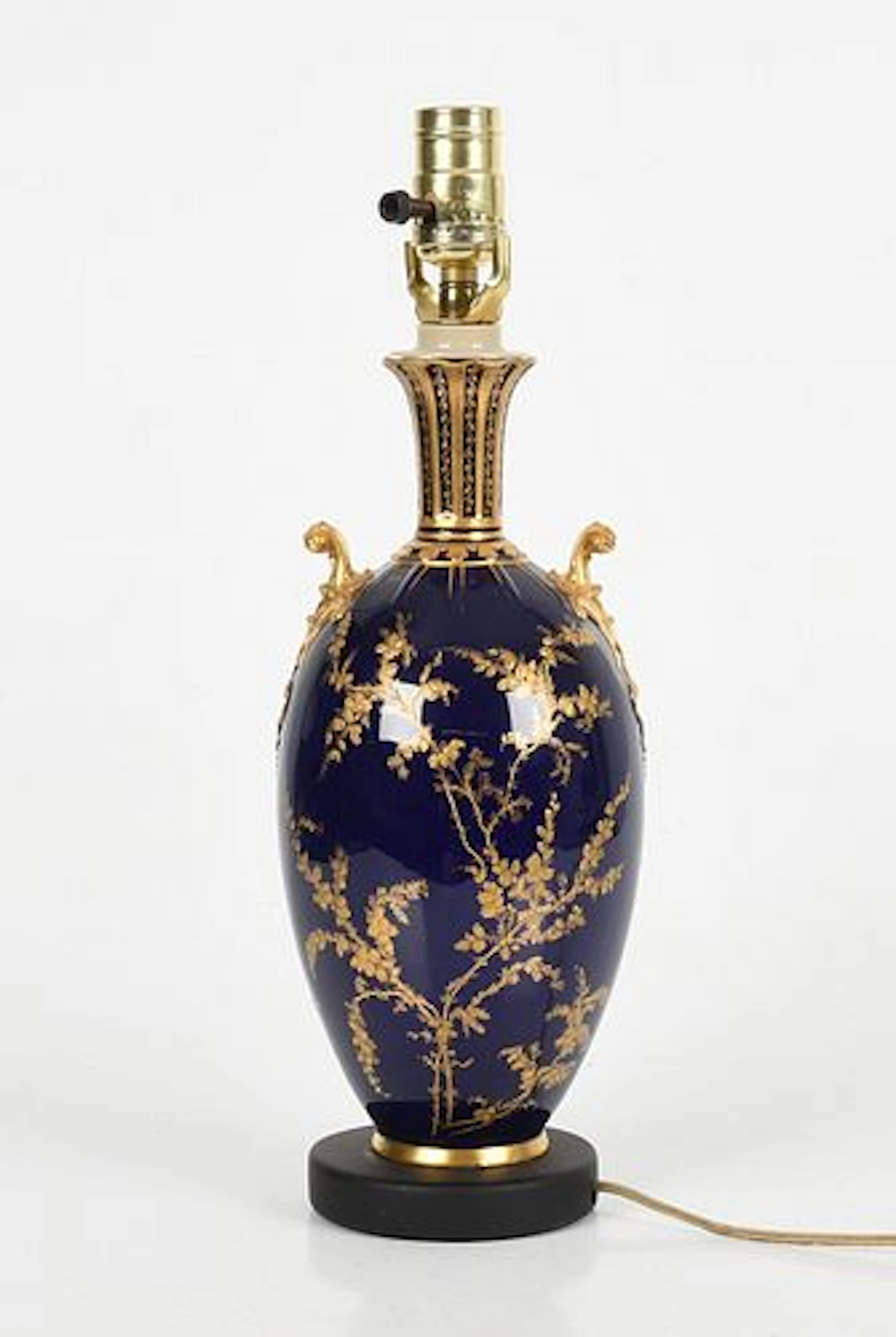 A Parcel-Gilt Cobalt Porcelain Vase Lamp, Late 19th Century