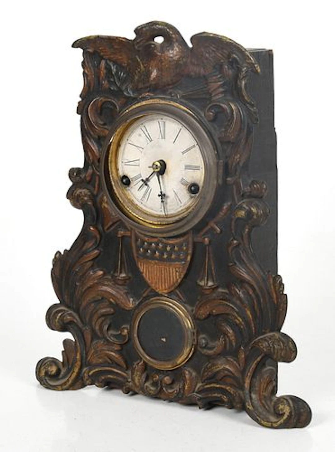 An American Polychrome-Painted Cast-Iron Front Mantel Clock, 19th Century