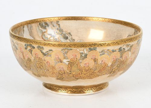 A Japanese Satsuma Enameled and Parcel-Gilt "Thousand Rakan" Bowl
