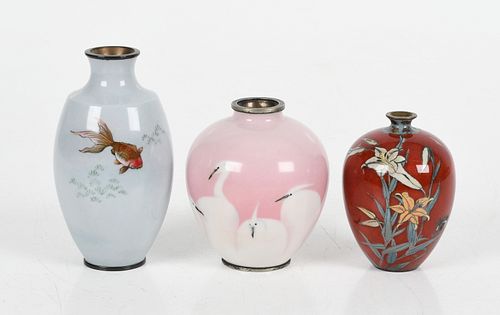 Three Pieces of Cloisonne Including a Wireless Example