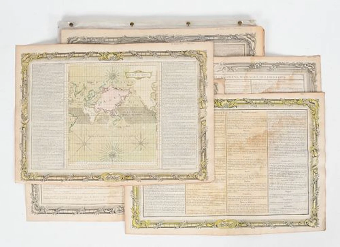 Sixteen Leaves from a 1761 French Historical Atlas