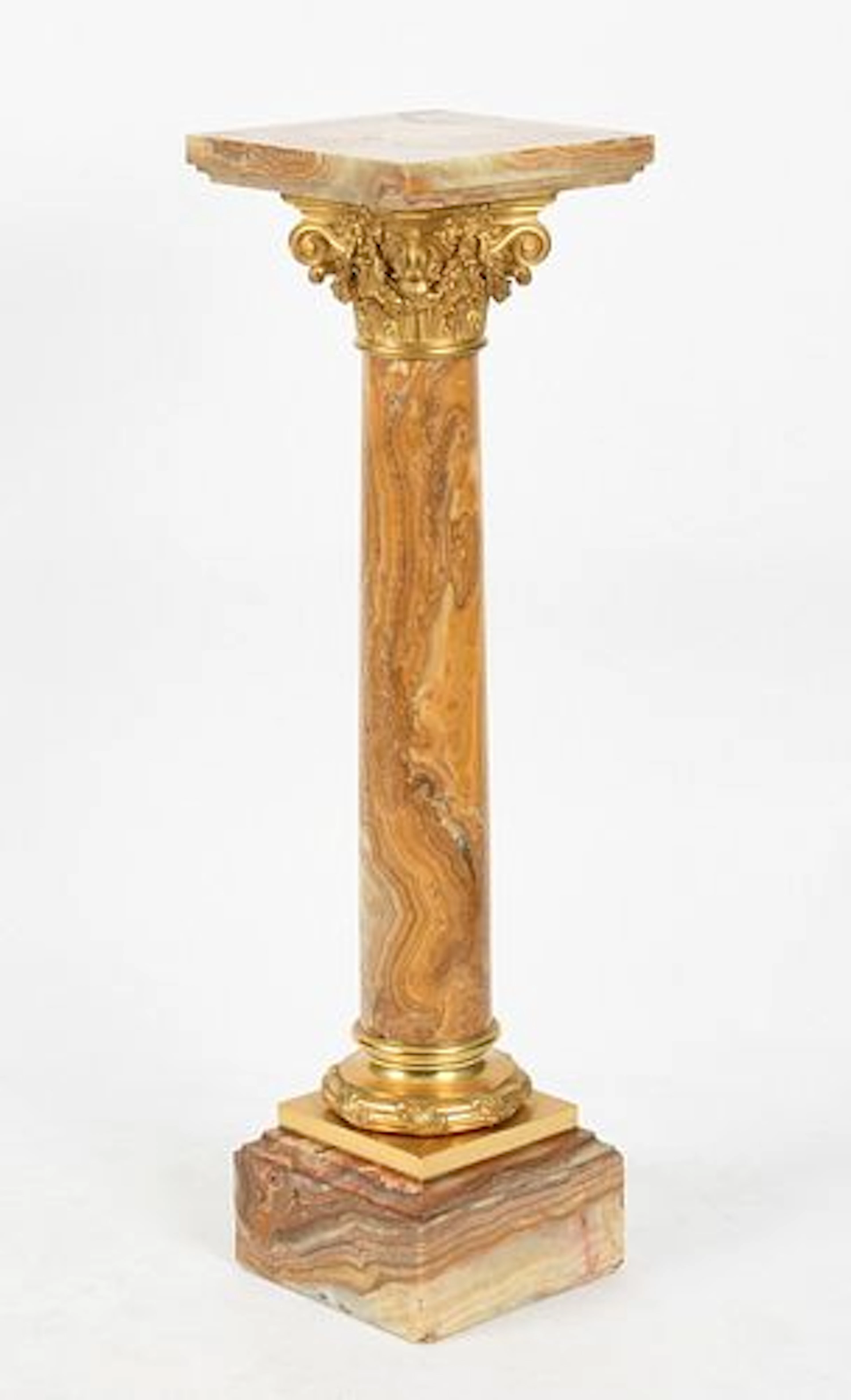 A French Gilt-Metal-Mounted Onyx Pedestal Column, First Half 20th Century